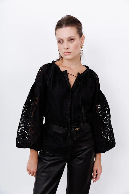 Women’s Embroidered Blouse "Oscar" – Black Ukrainian Vyshyvanka