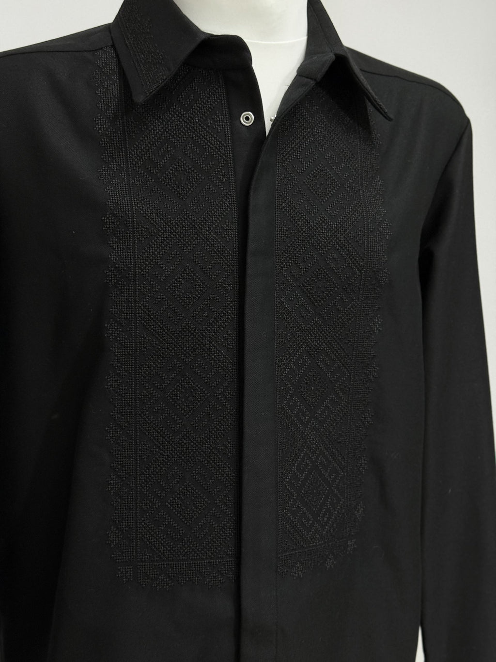 Men’s Embroidered Shirt "Character" – Black Ukrainian Vyshyvanka