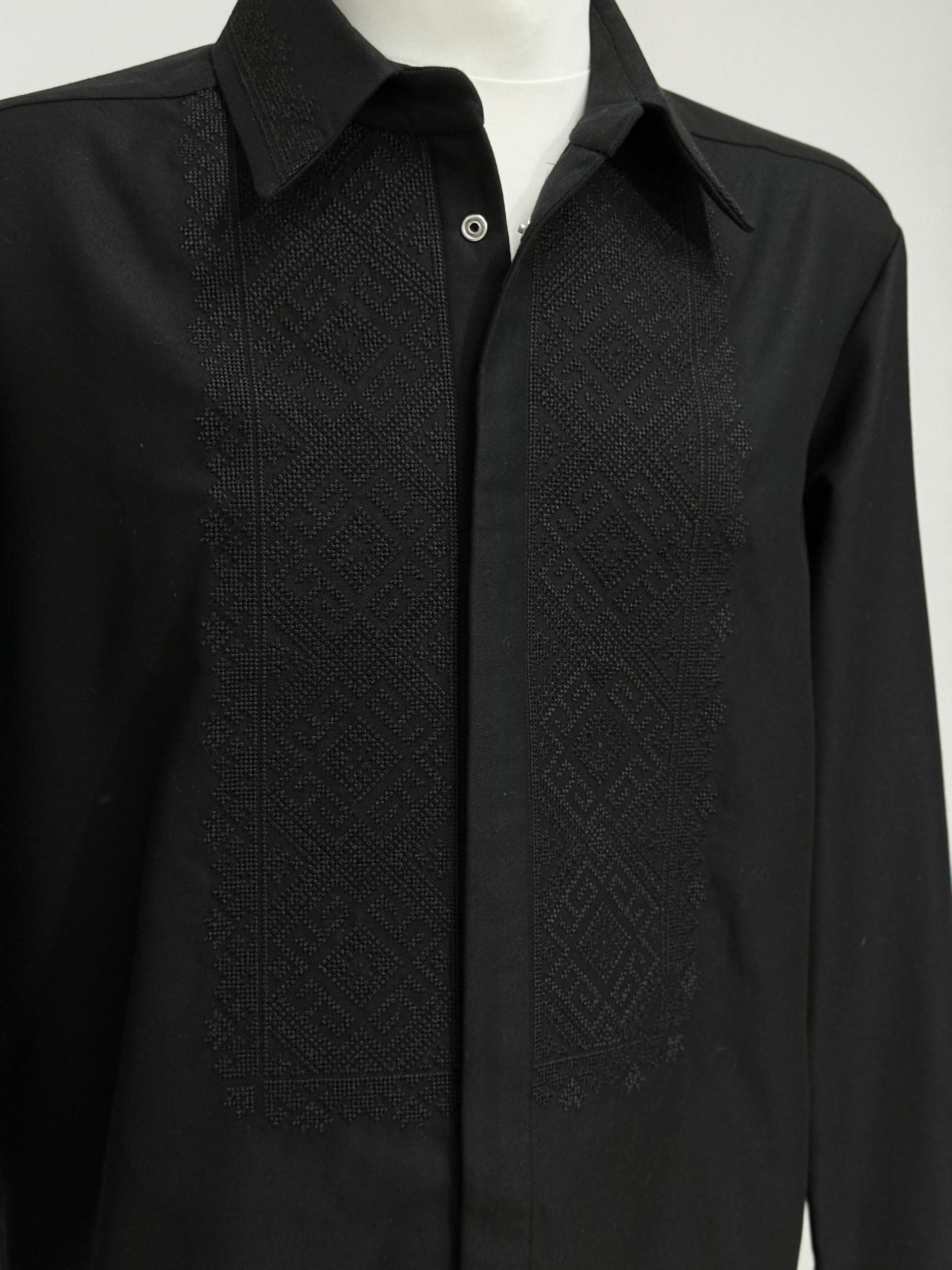 Men’s Embroidered Shirt "Character" – Black Ukrainian Vyshyvanka