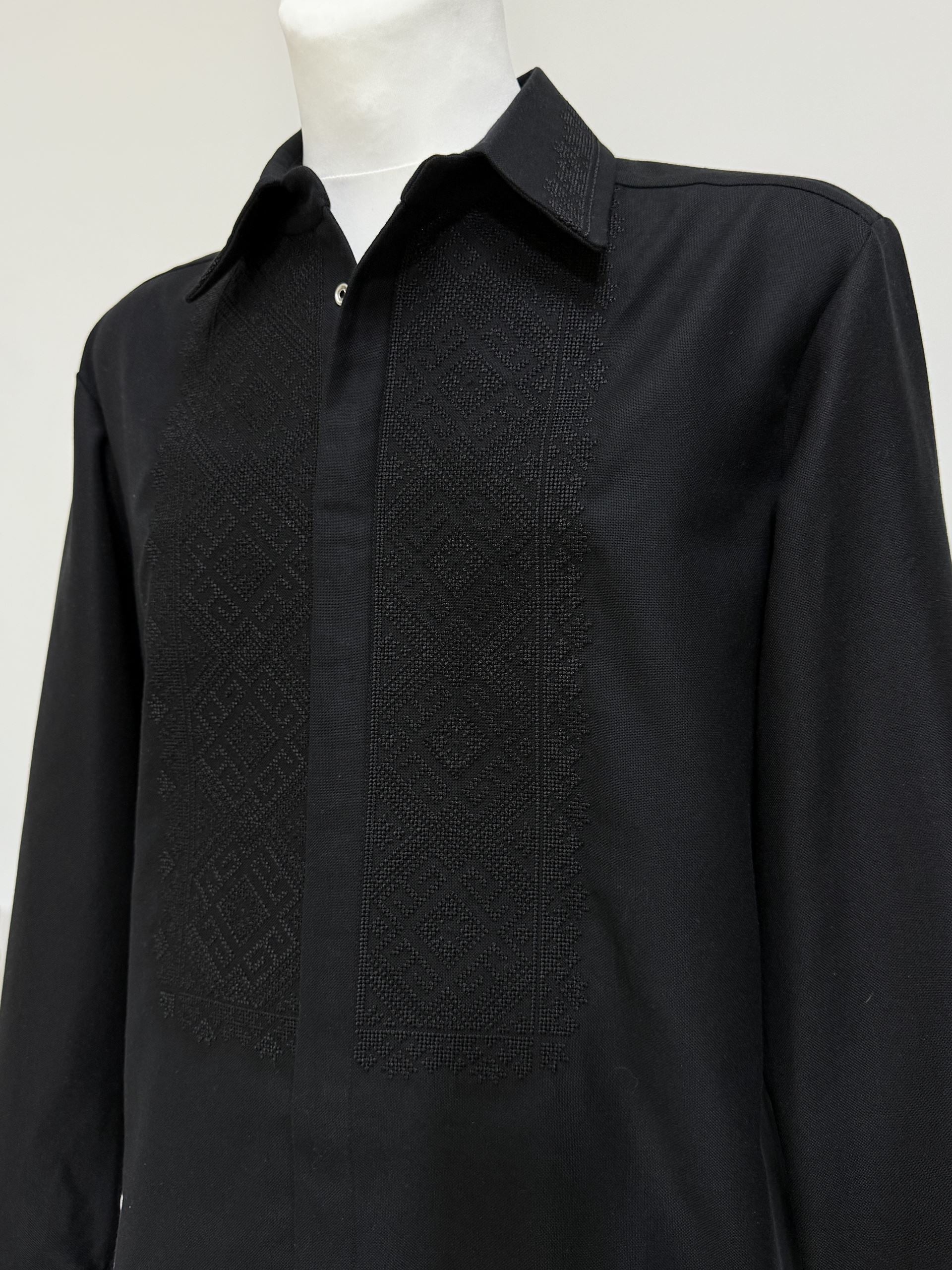 Men’s Embroidered Shirt "Character" – Black Ukrainian Vyshyvanka