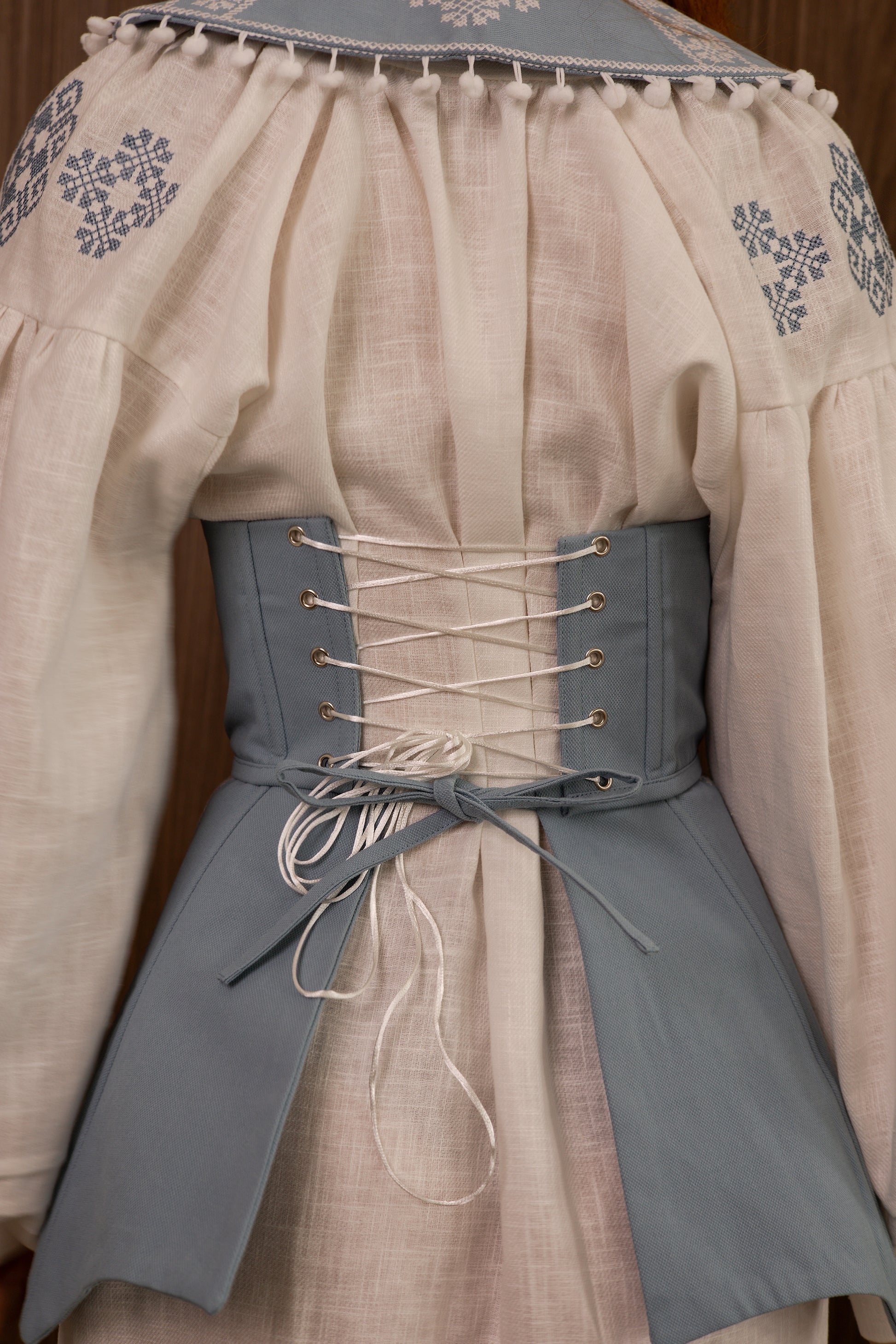 Serpanok Underbust Corset – Sky Blue Ukrainian-Inspired Waist Corset