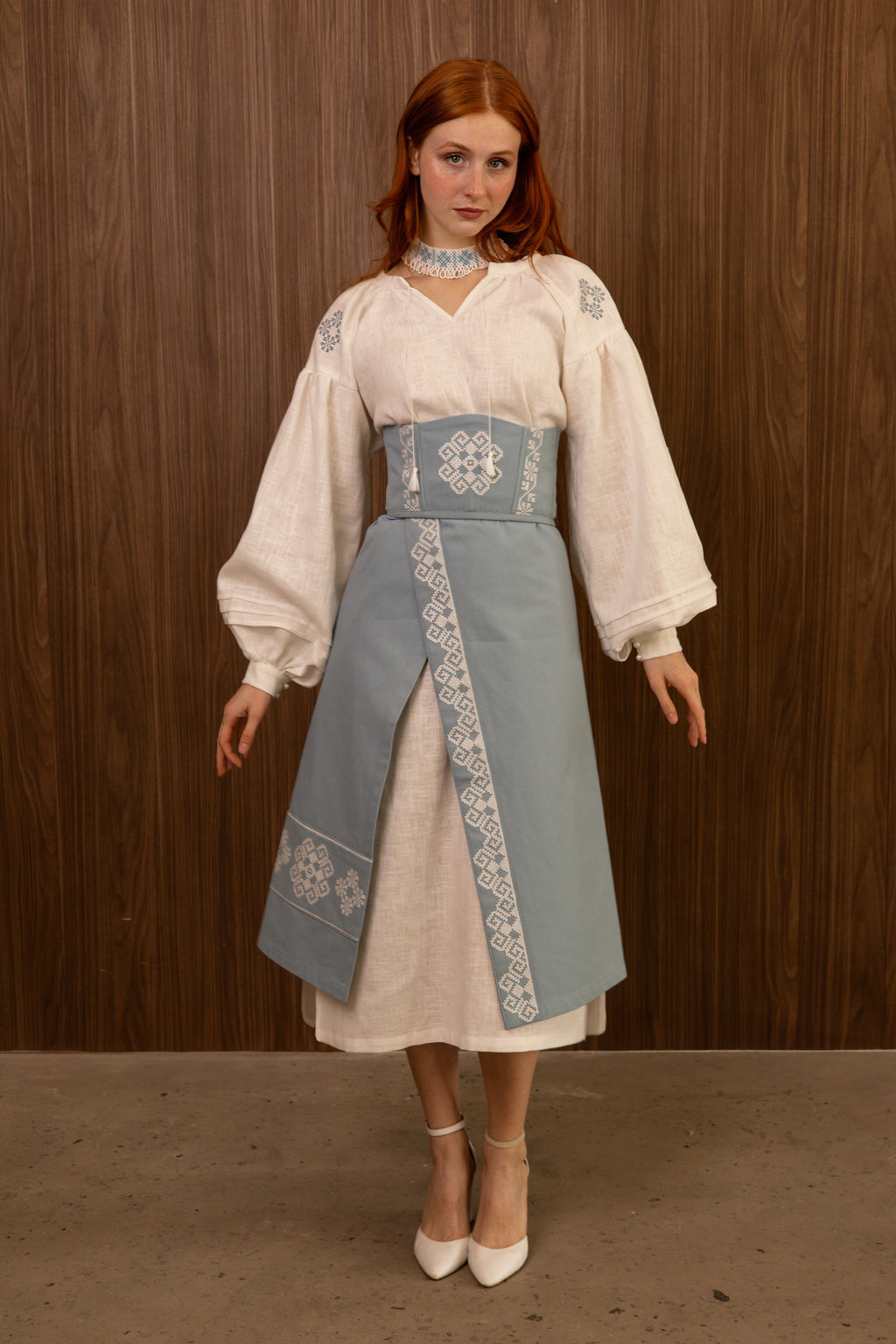 Traditional Ukrainian Two-Piece Plakhta "Serpanok" – Sky Blue Wrap Skirt Set