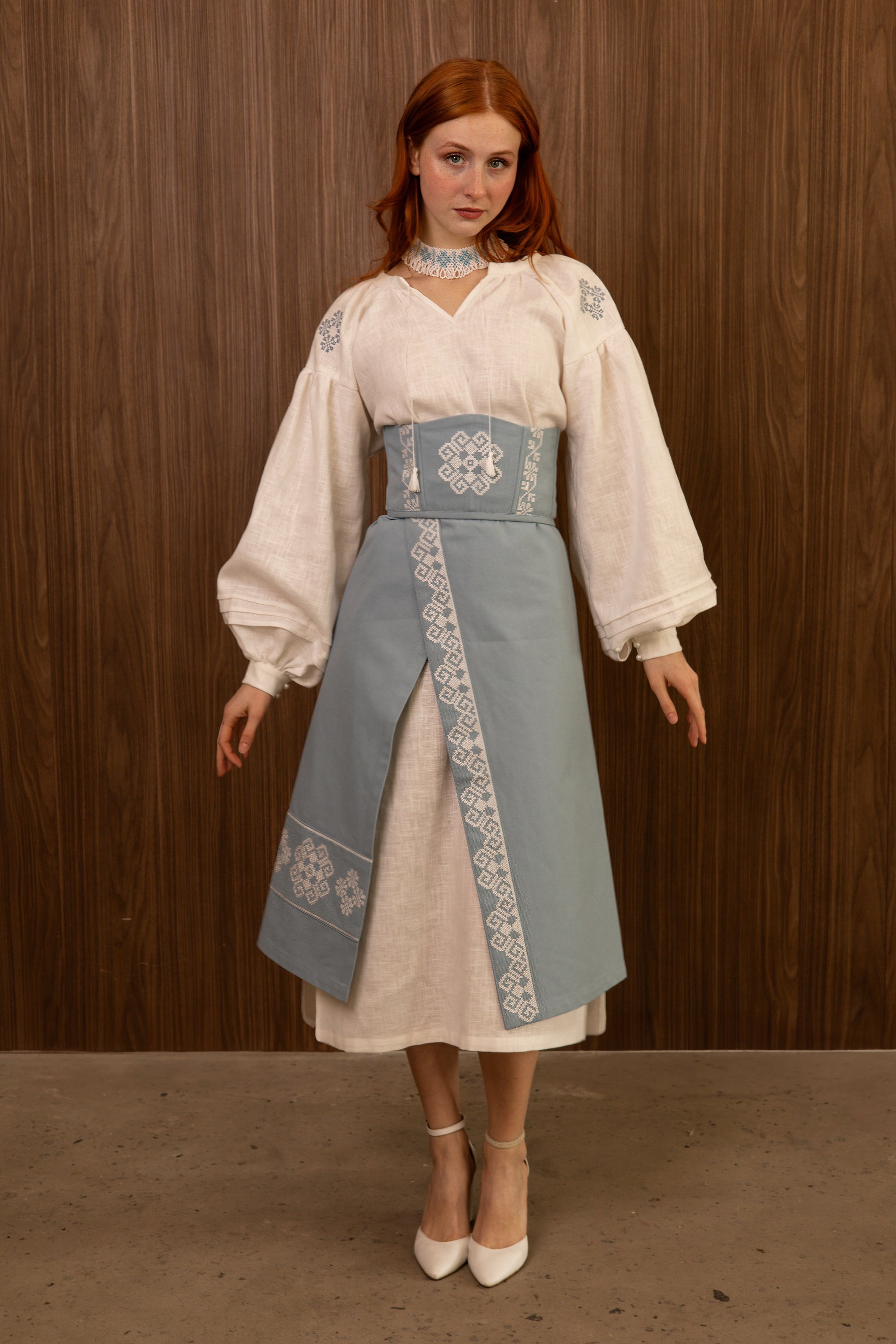 Traditional Ukrainian Two-Piece Plakhta "Serpanok" – Sky Blue Wrap Skirt Set