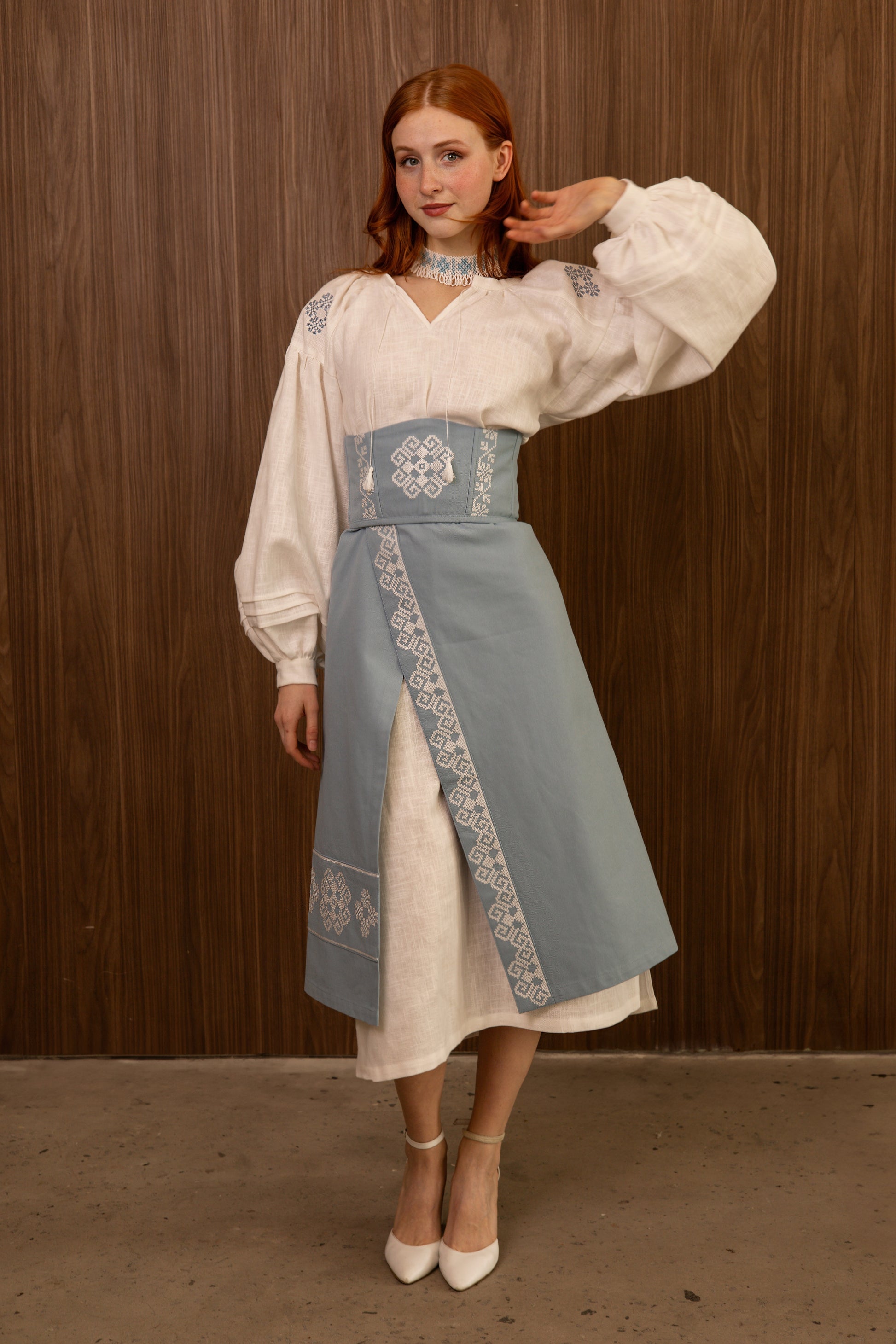 Traditional Ukrainian Two-Piece Plakhta "Serpanok" – Sky Blue Wrap Skirt Set