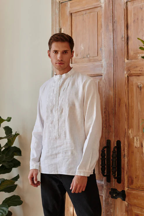 Men’s Embroidered Shirt "Carpathians" – White Ukrainian Vyshyvanka