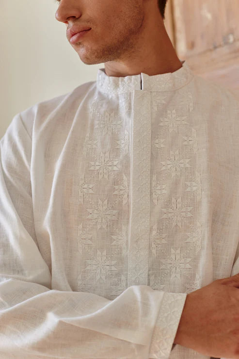 Men’s Embroidered Shirt "Carpathians" – White Ukrainian Vyshyvanka