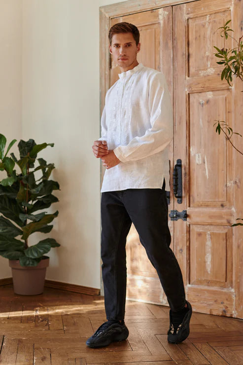 Men’s Embroidered Shirt "Carpathians" – White Ukrainian Vyshyvanka