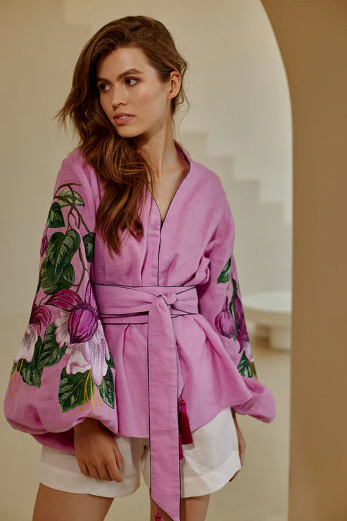Women’s Embroidered Blouse "Fuchsia" – Pink Ukrainian Vyshyvanka with Belt