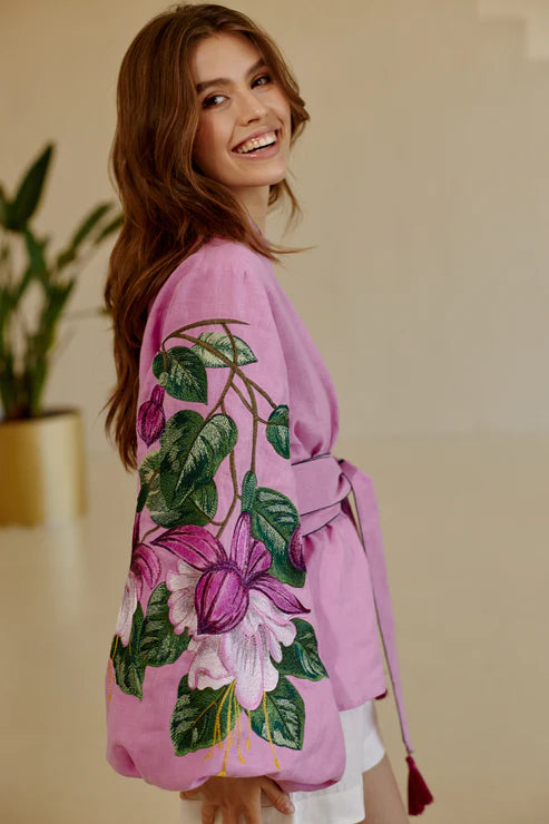 Women’s Embroidered Blouse "Fuchsia" – Pink Ukrainian Vyshyvanka with Belt