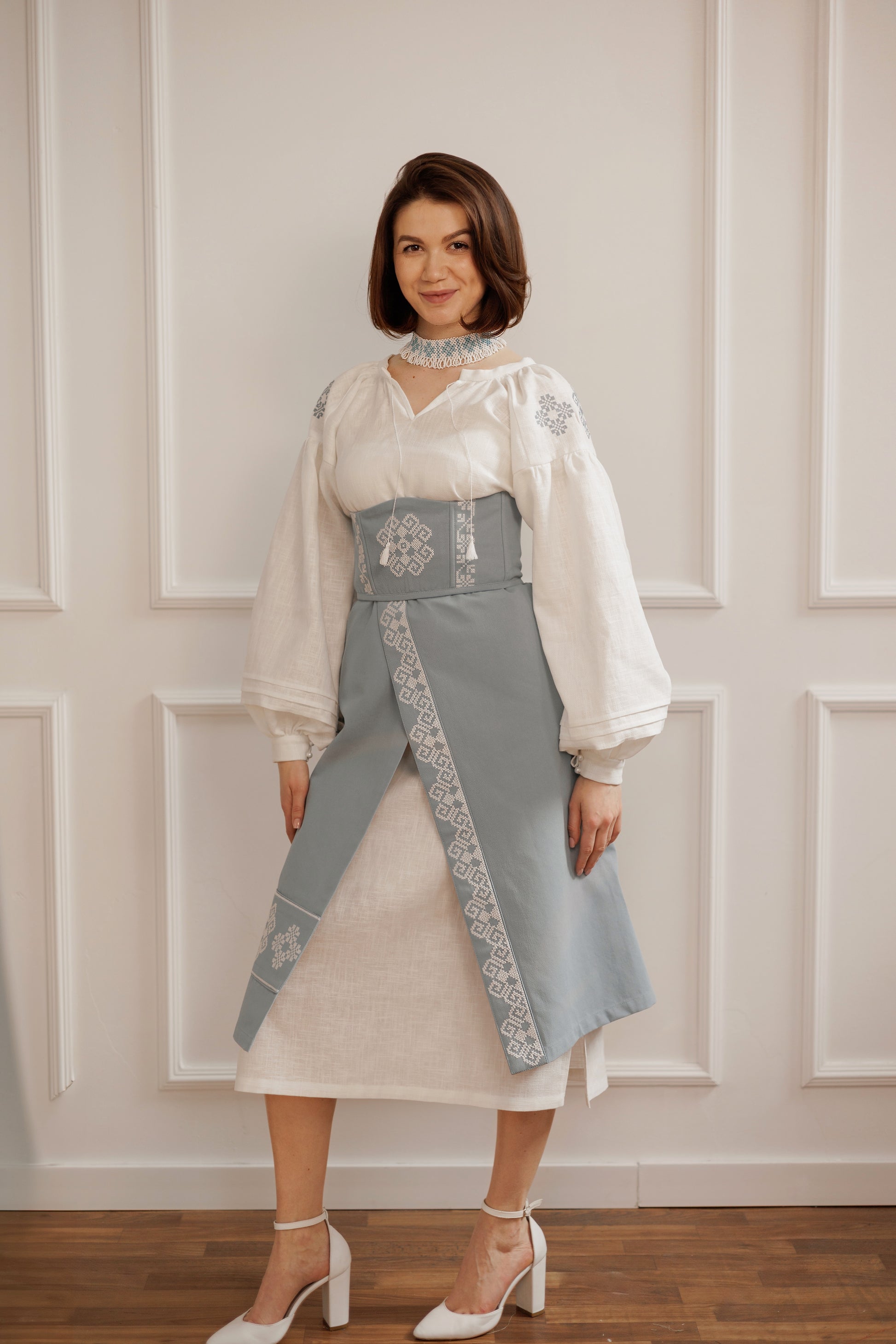 Serpanok Underbust Corset – Sky Blue Ukrainian-Inspired Waist Corset