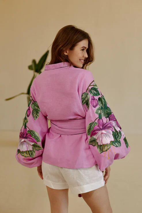 Women’s Embroidered Blouse "Fuchsia" – Pink Ukrainian Vyshyvanka with Belt