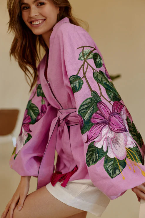 Women’s Embroidered Blouse "Fuchsia" – Pink Ukrainian Vyshyvanka with Belt