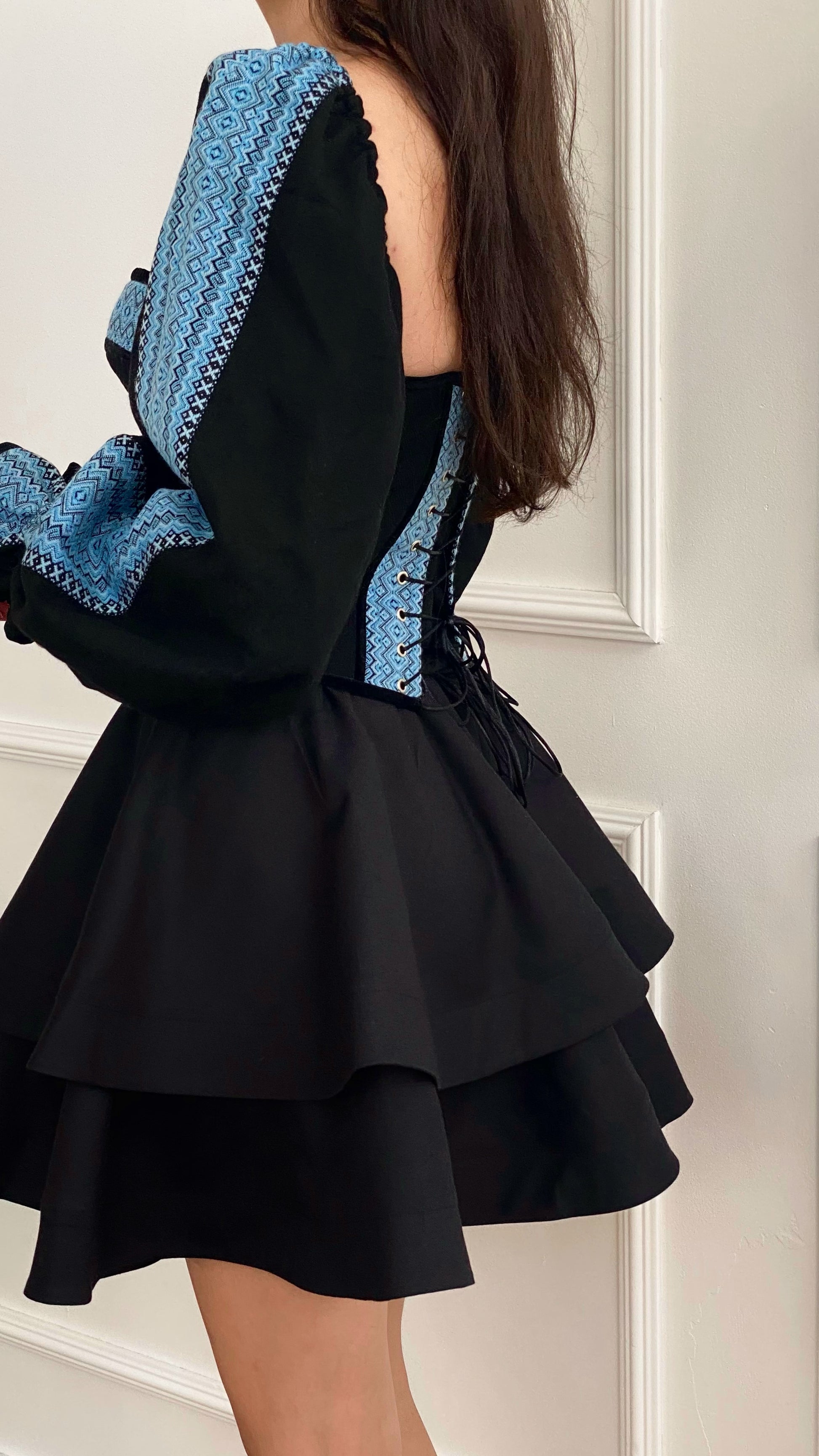 Black and Blue Corset – Ukrainian-Inspired Waist Corset with a Modern Edge