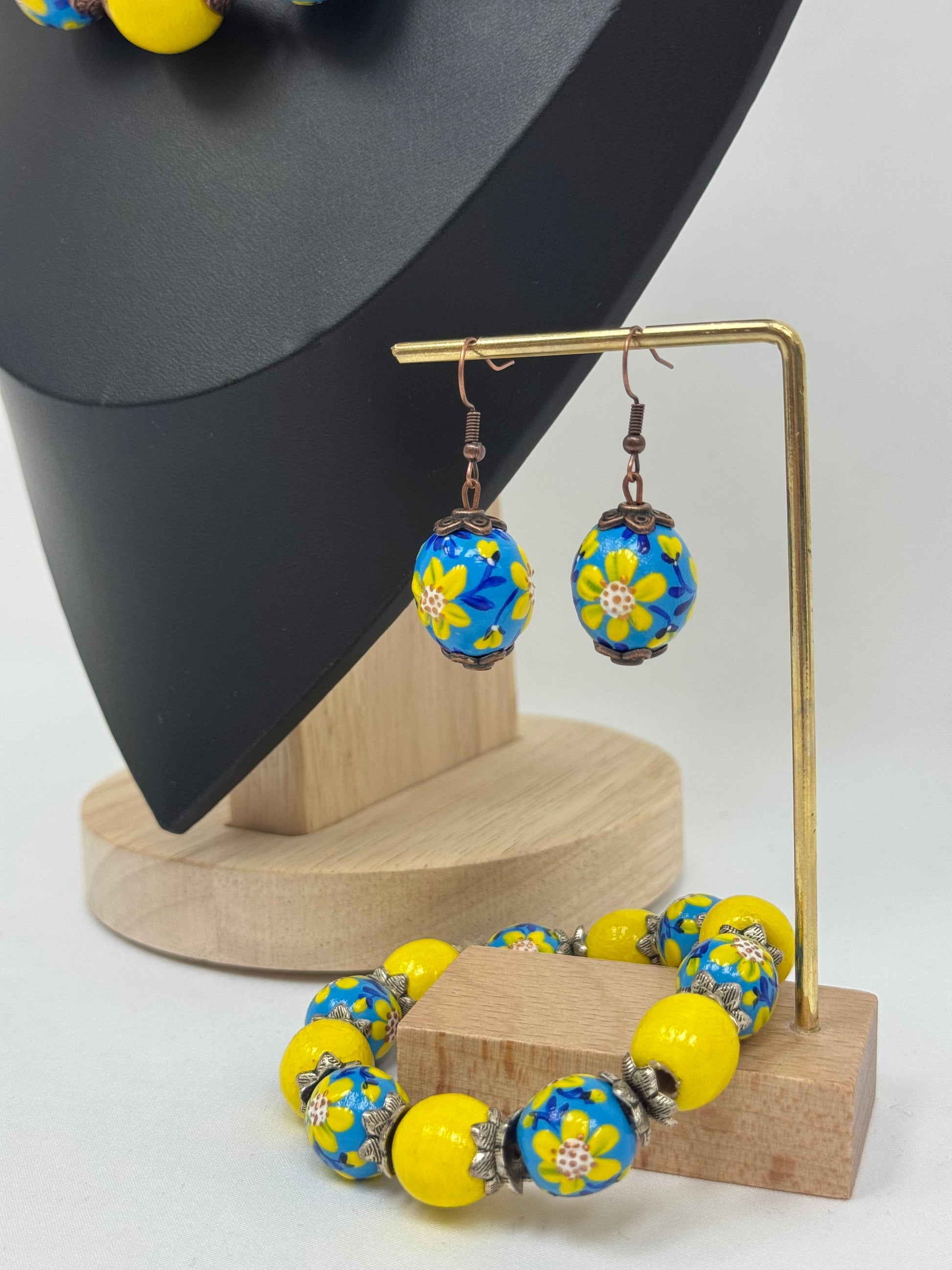 Wooden Earrings With Hand-Painted Acrylic Design
