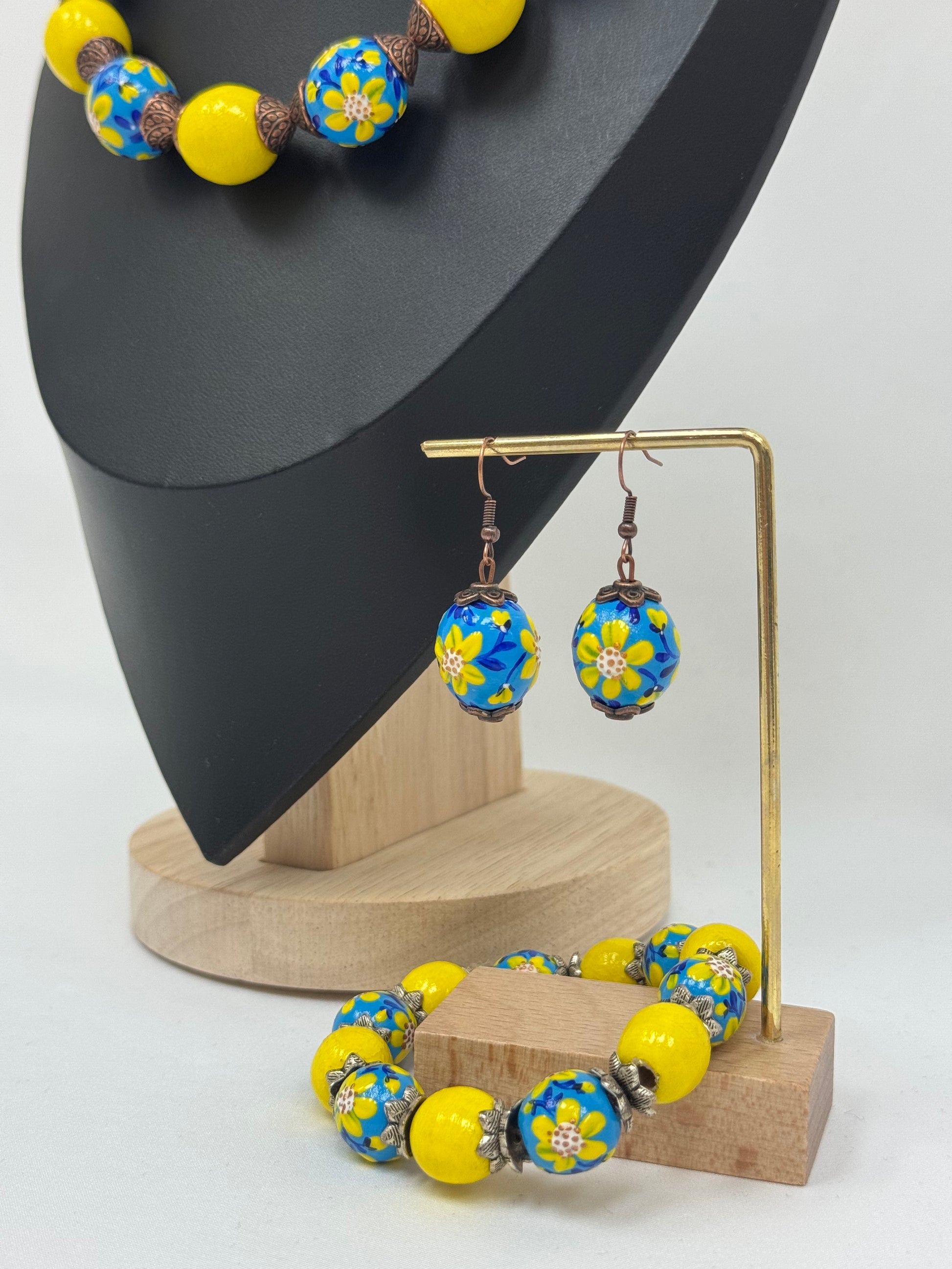Wooden Earrings With Hand-Painted Acrylic Design