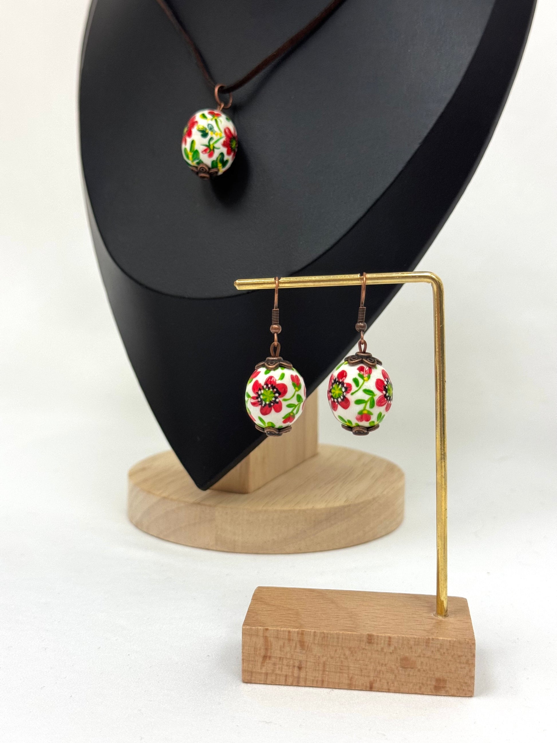 Wooden Earrings With Hand-Painted Acrylic Design