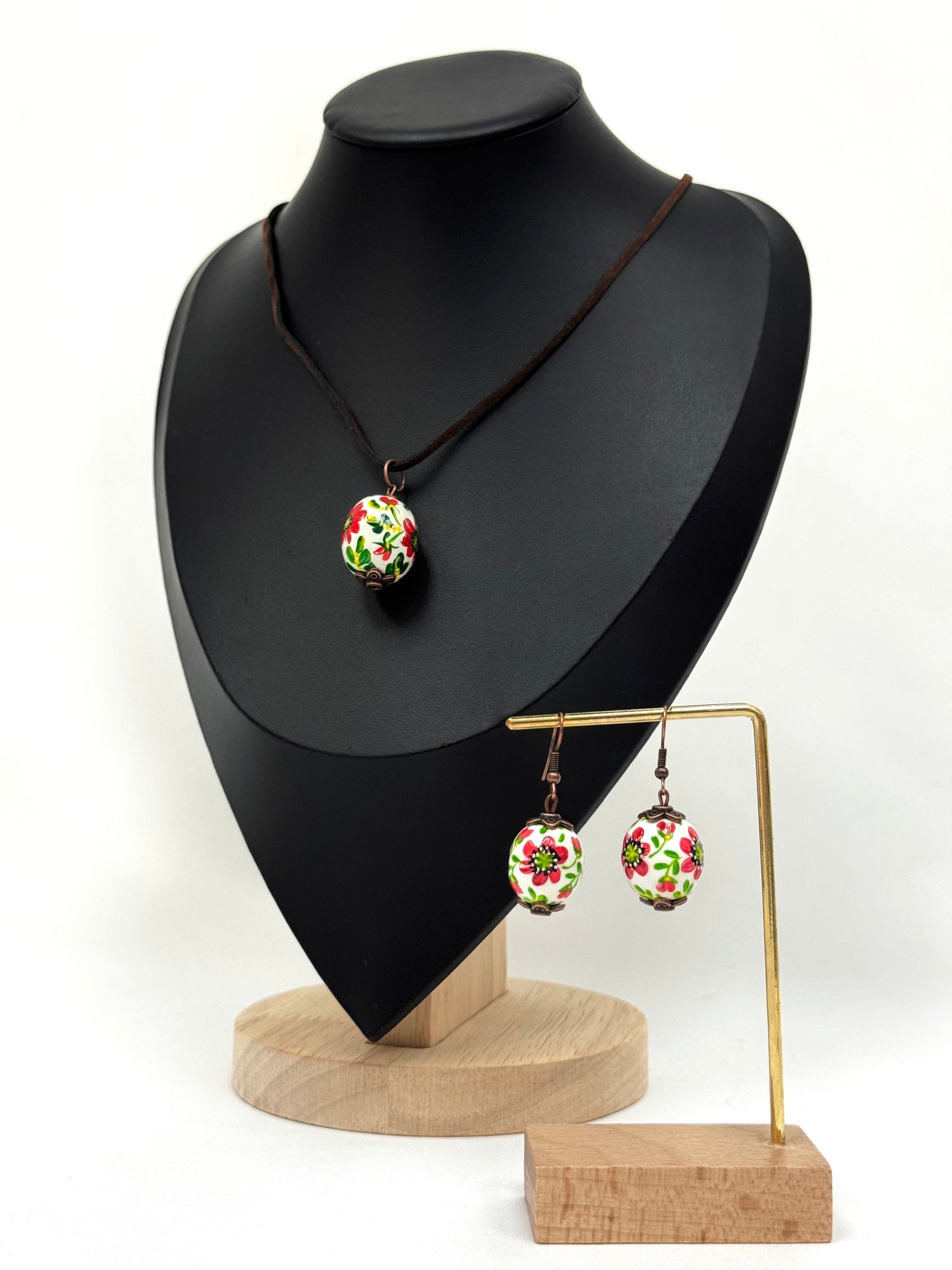 Wooden Necklace With Hand-Painted Acrylic Design