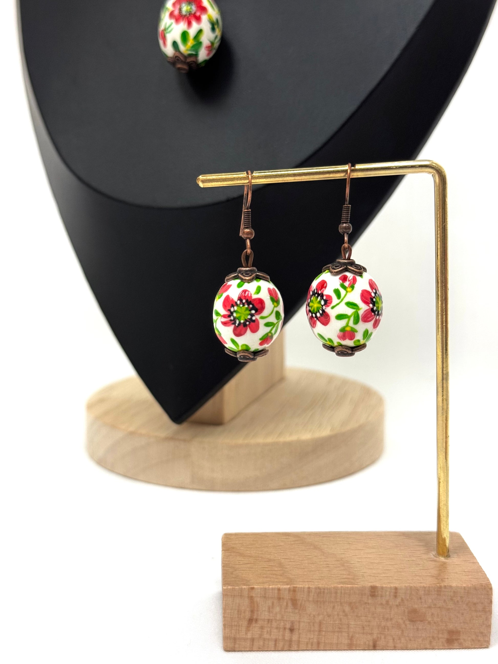 Wooden Earrings With Hand-Painted Acrylic Design