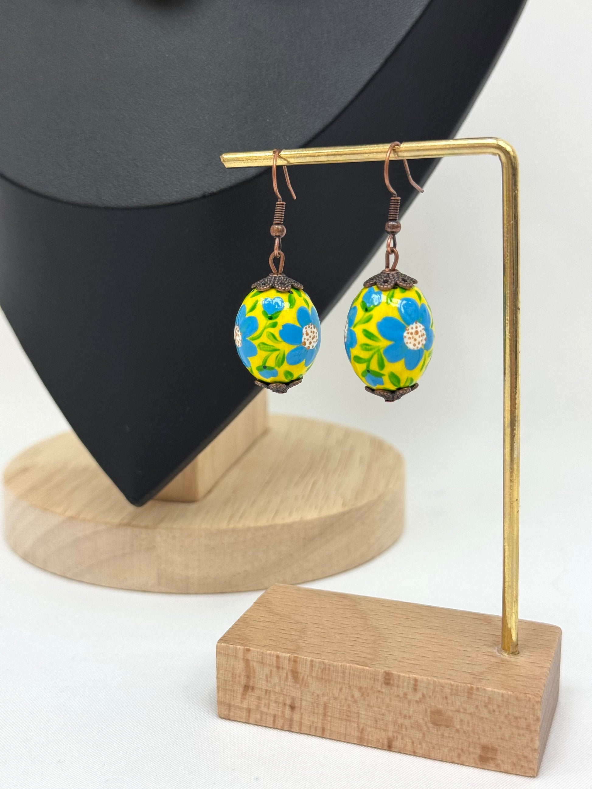 Wooden Earrings With Hand-Painted Acrylic Design