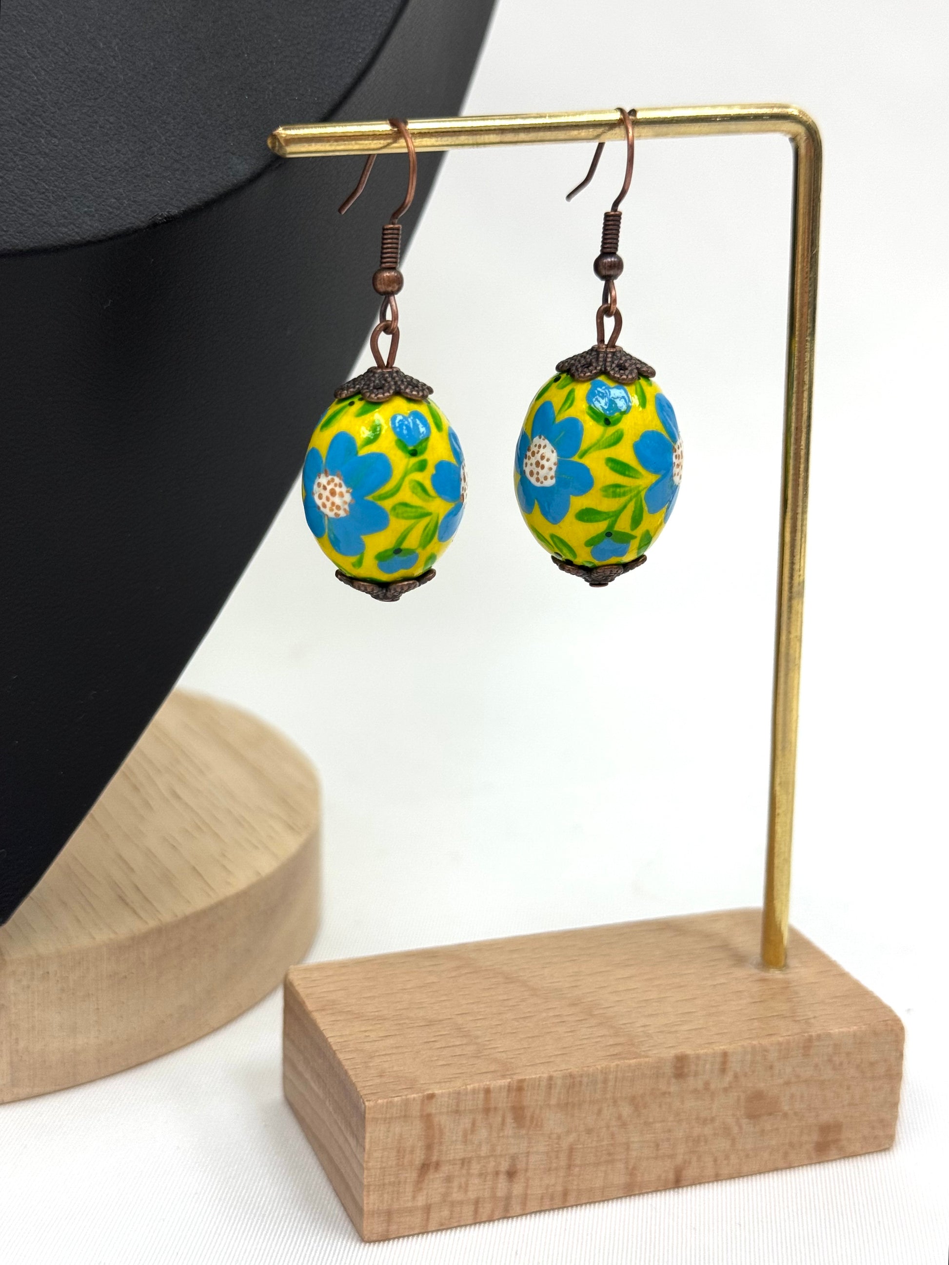 Wooden Earrings With Hand-Painted Acrylic Design
