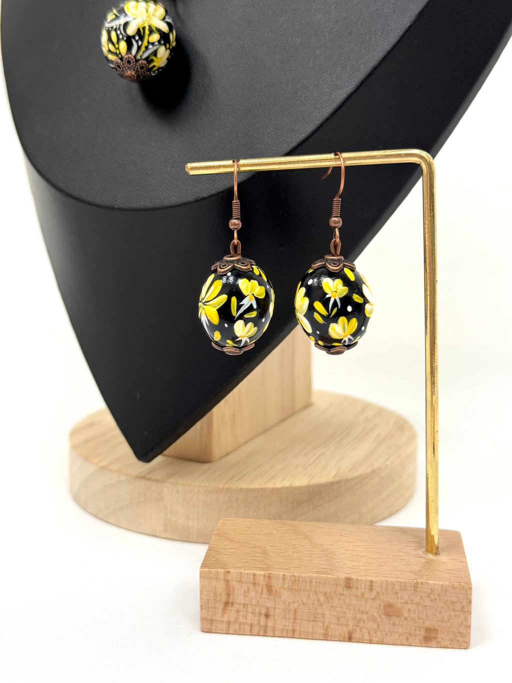 Wooden Earrings With Hand-Painted Acrylic Design