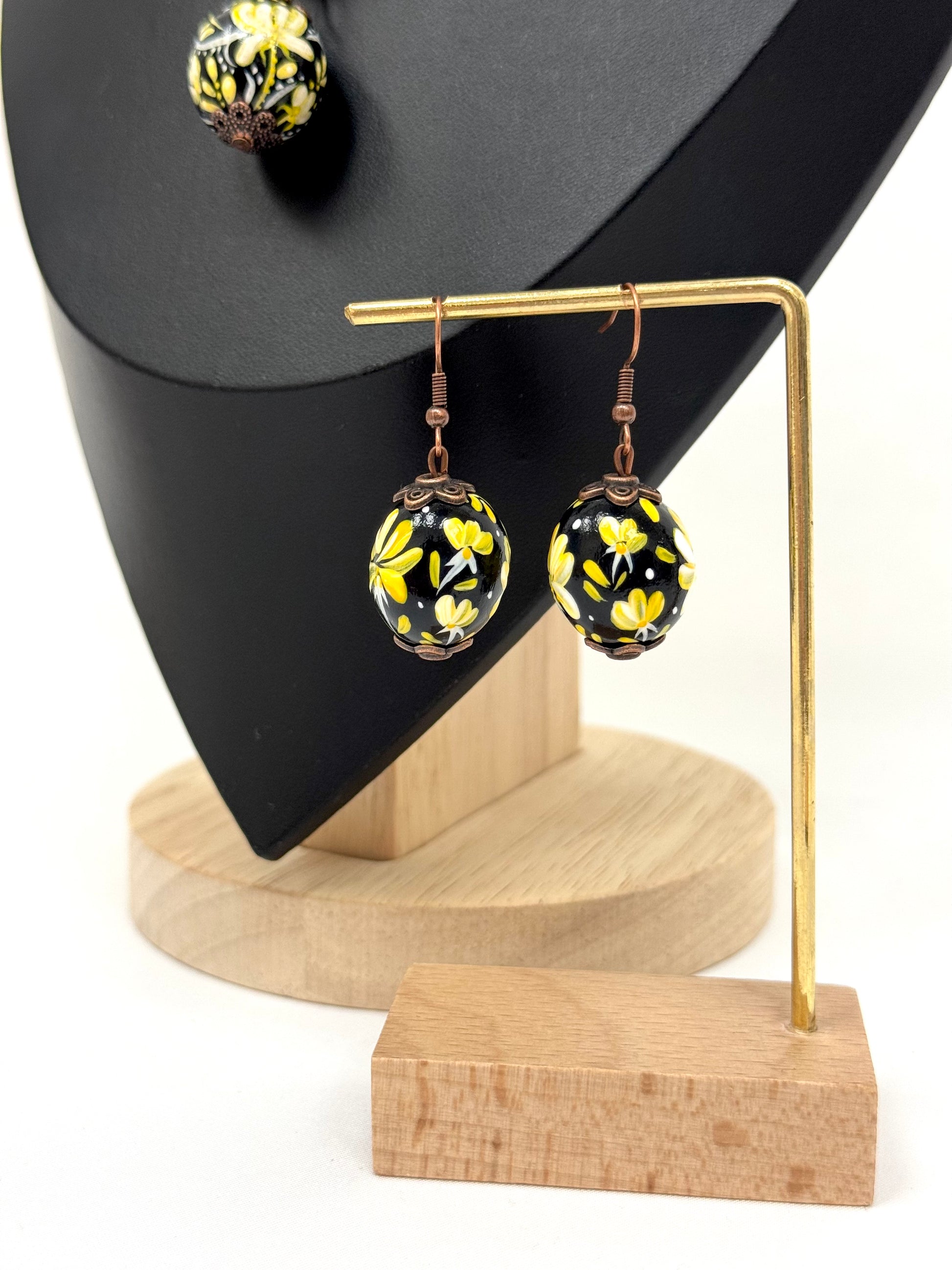 Wooden Earrings With Hand-Painted Acrylic Design