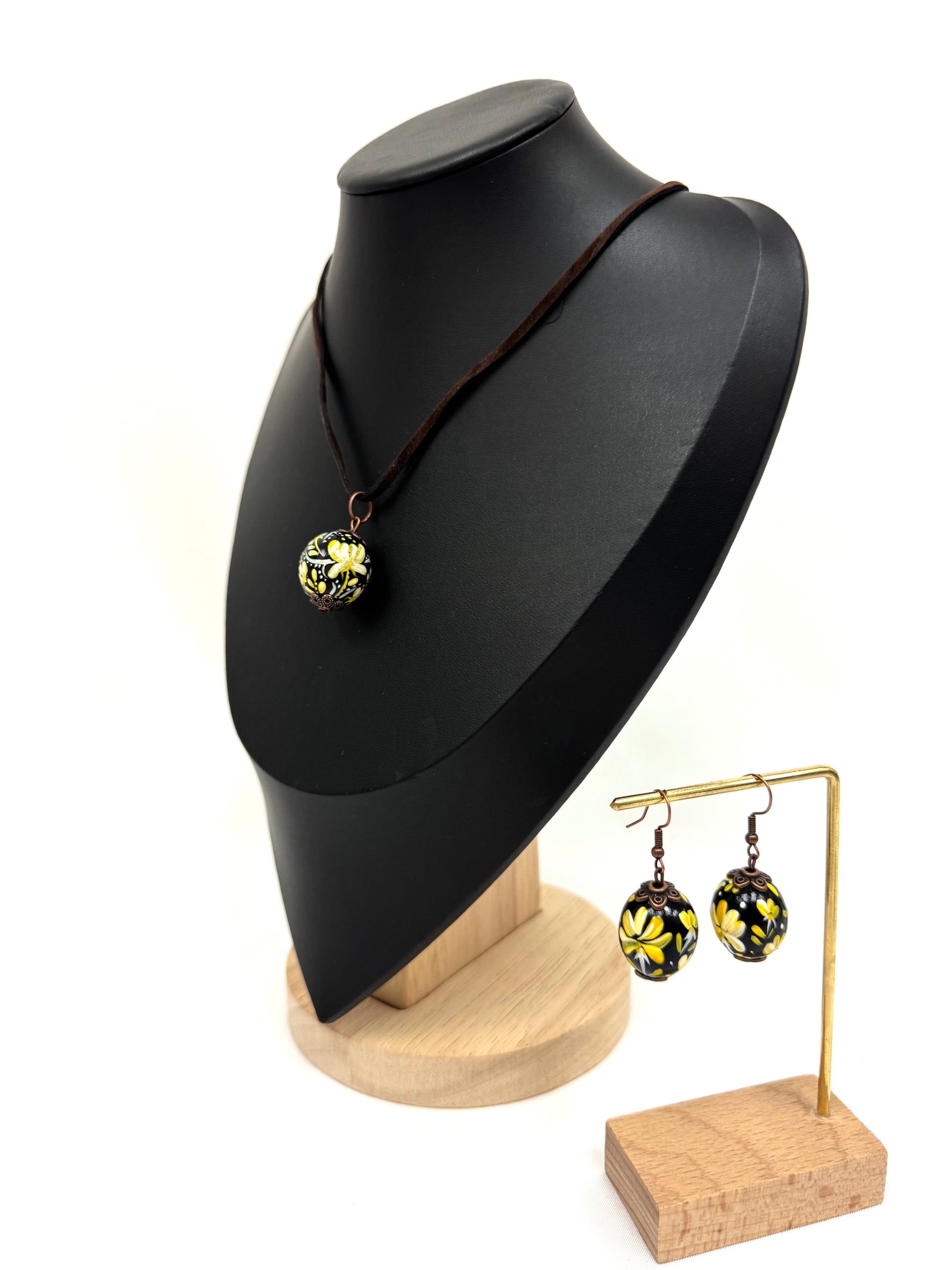 Wooden Necklace With Hand-Painted Acrylic Design