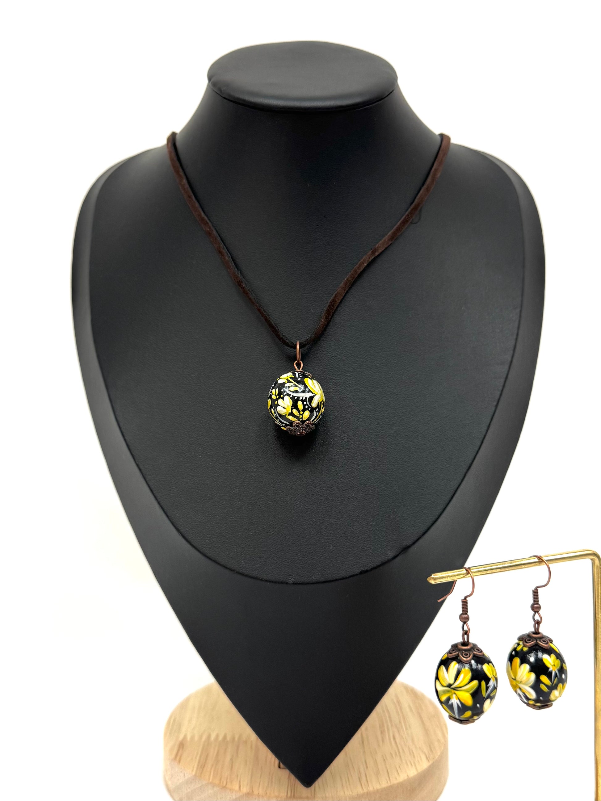 Wooden Necklace With Hand-Painted Acrylic Design