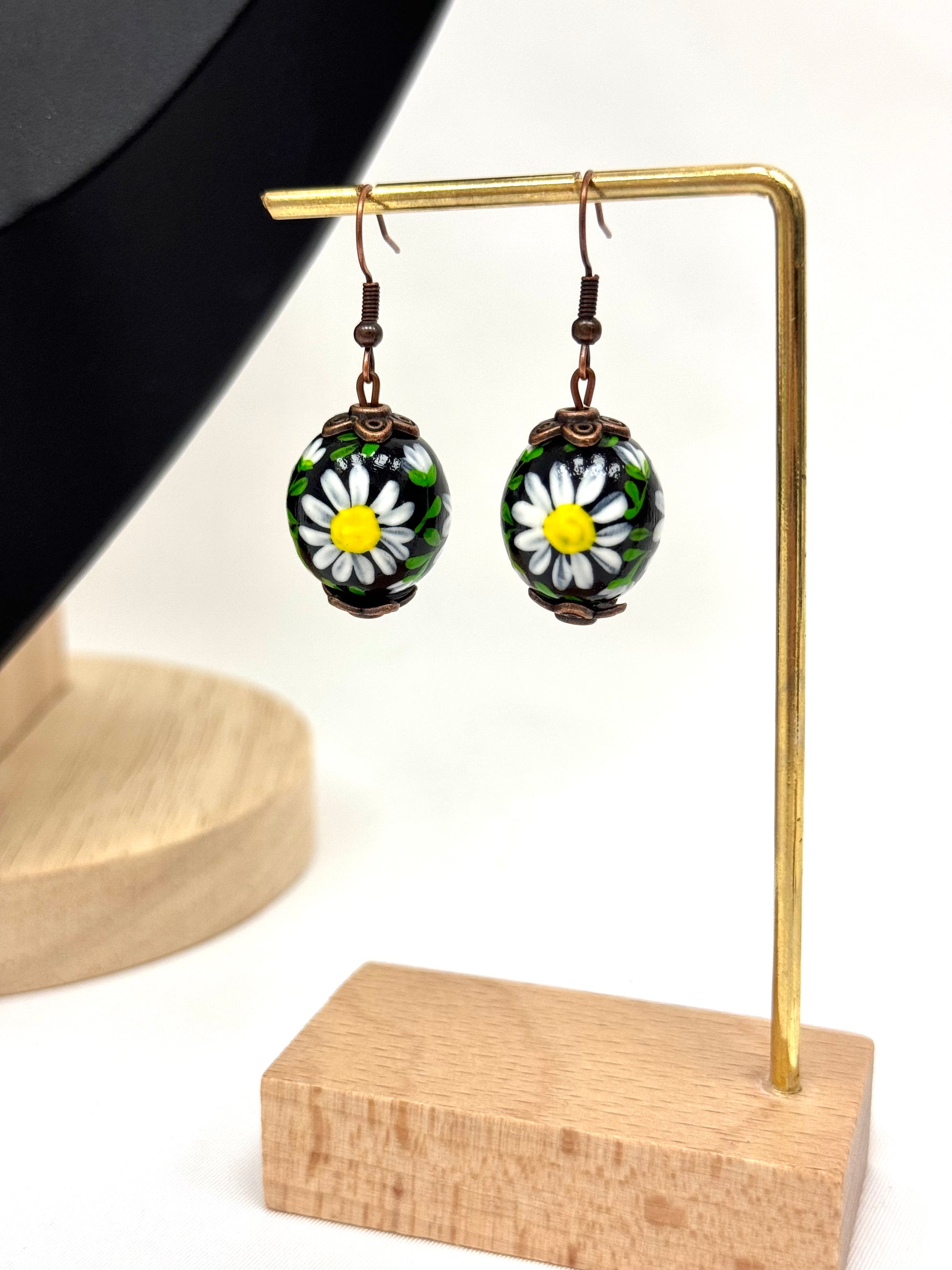 Wooden Earrings With Hand-Painted Acrylic Design