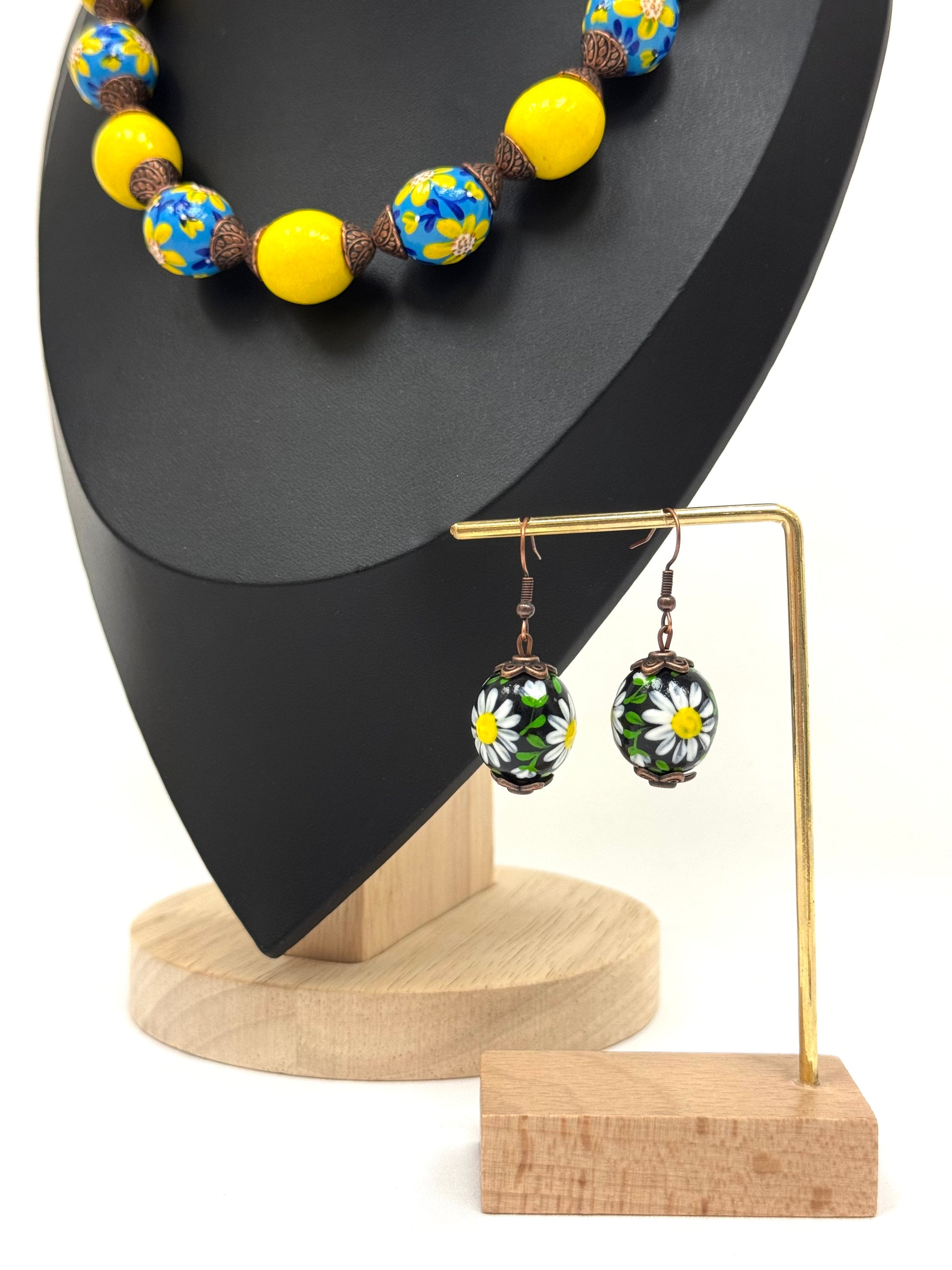Wooden Earrings With Hand-Painted Acrylic Design