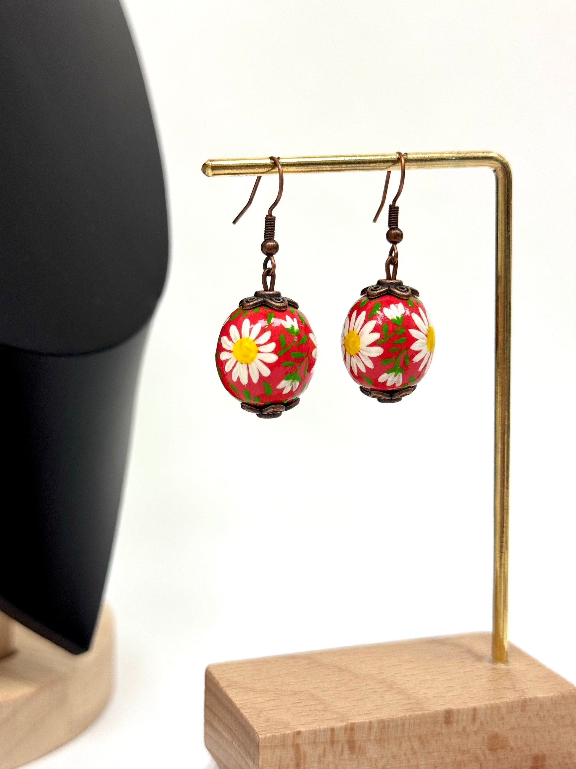 Wooden Earrings With Hand-Painted Acrylic Design