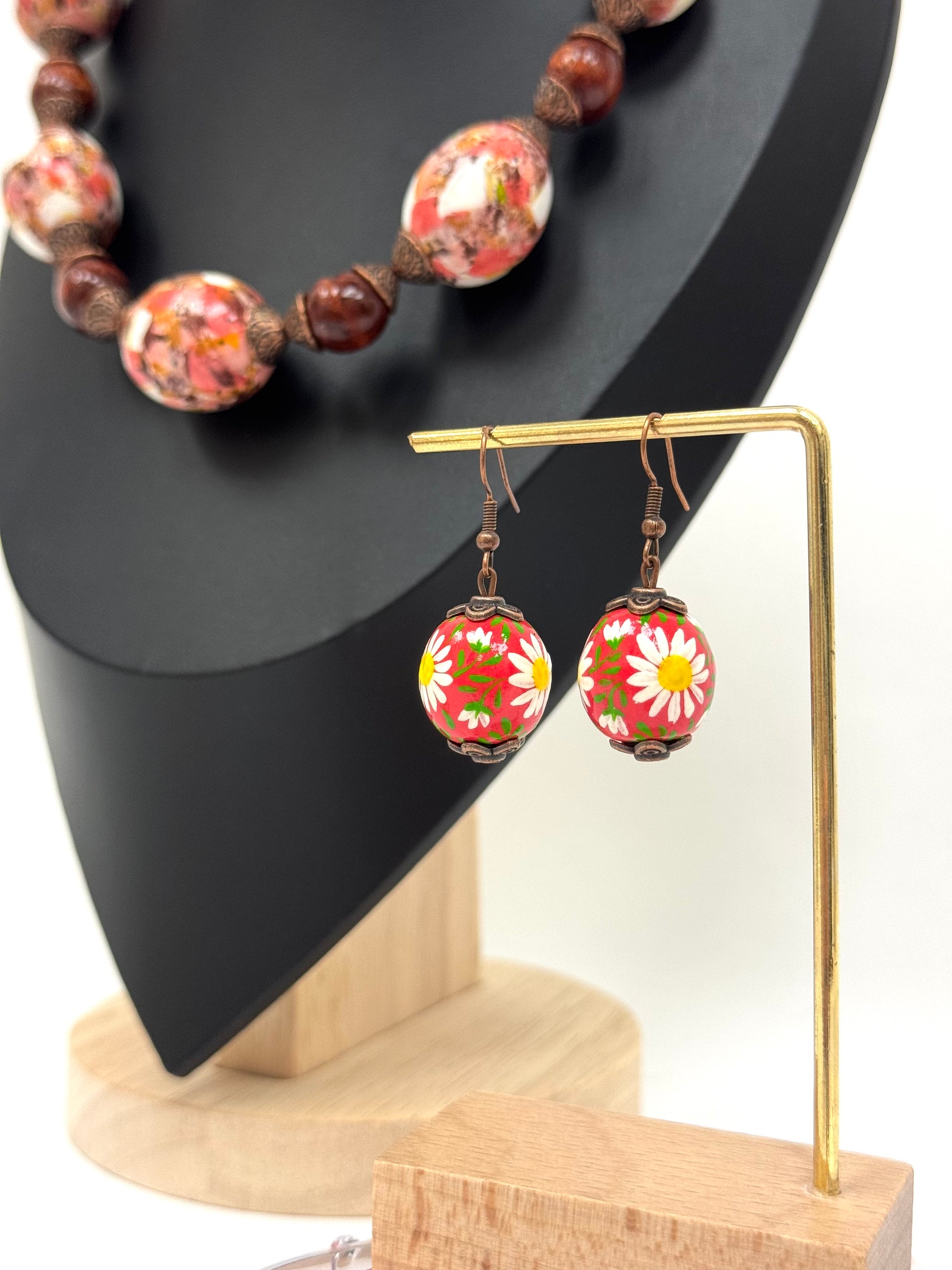 Wooden Earrings With Hand-Painted Acrylic Design