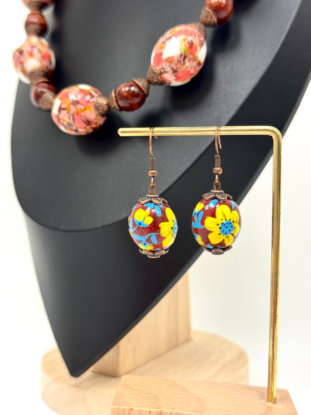 Wooden Earrings With Hand-Painted Acrylic Design