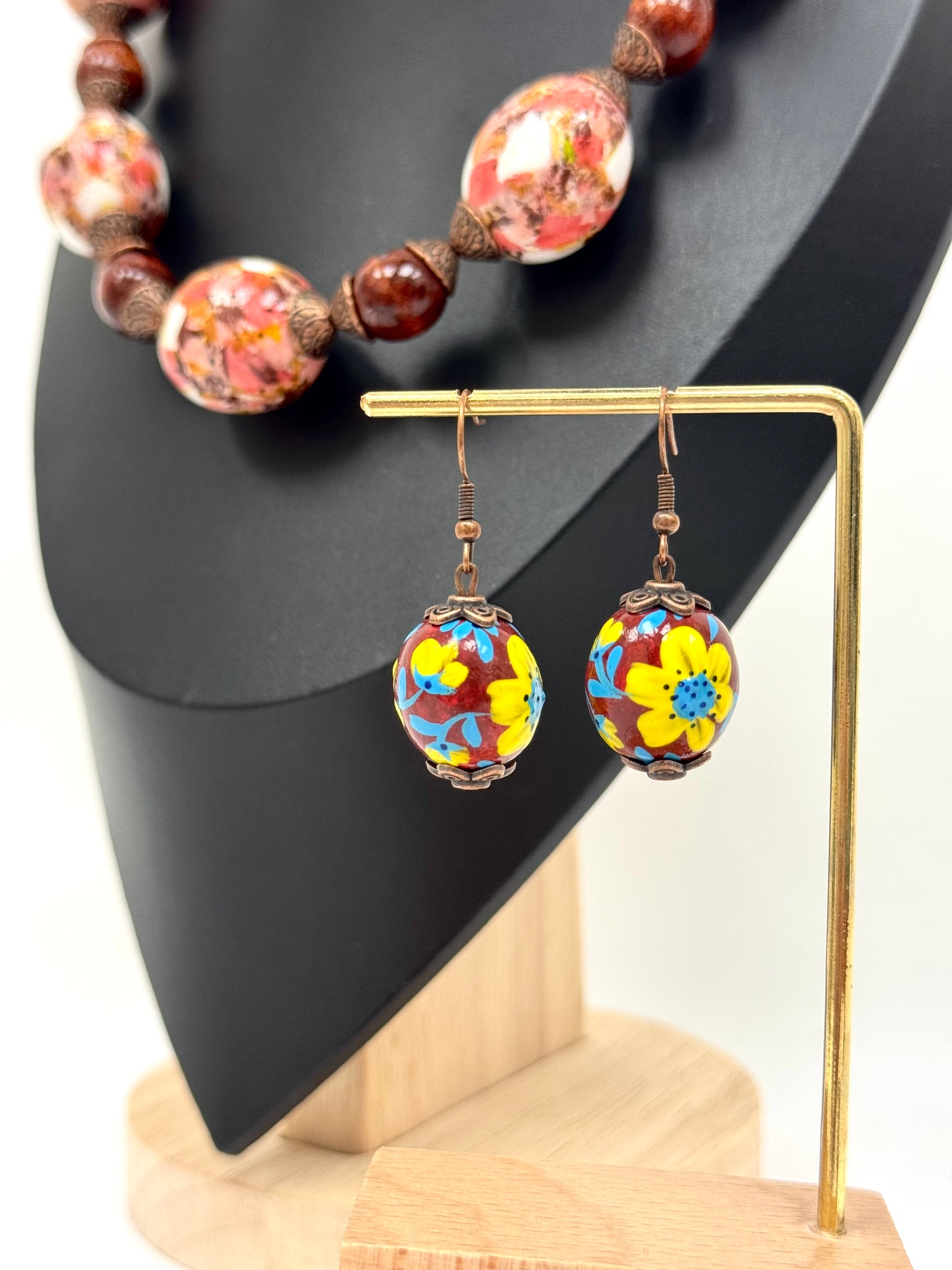 Wooden Earrings With Hand-Painted Acrylic Design