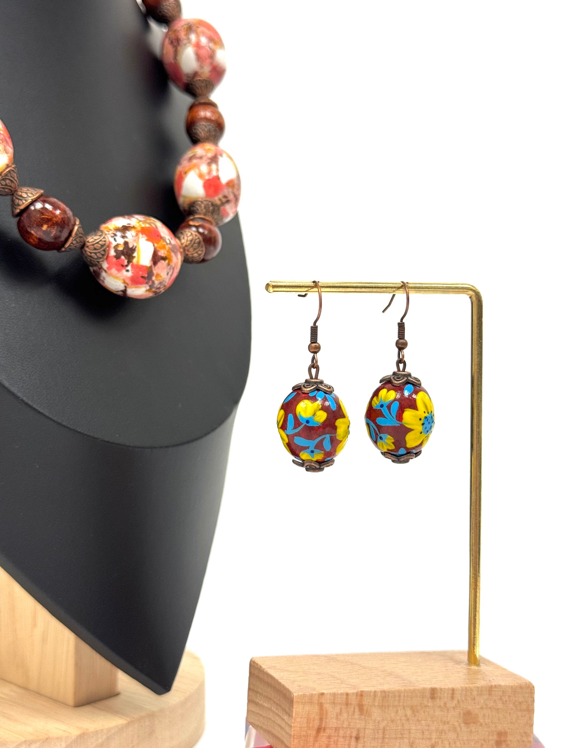 Wooden Earrings With Hand-Painted Acrylic Design