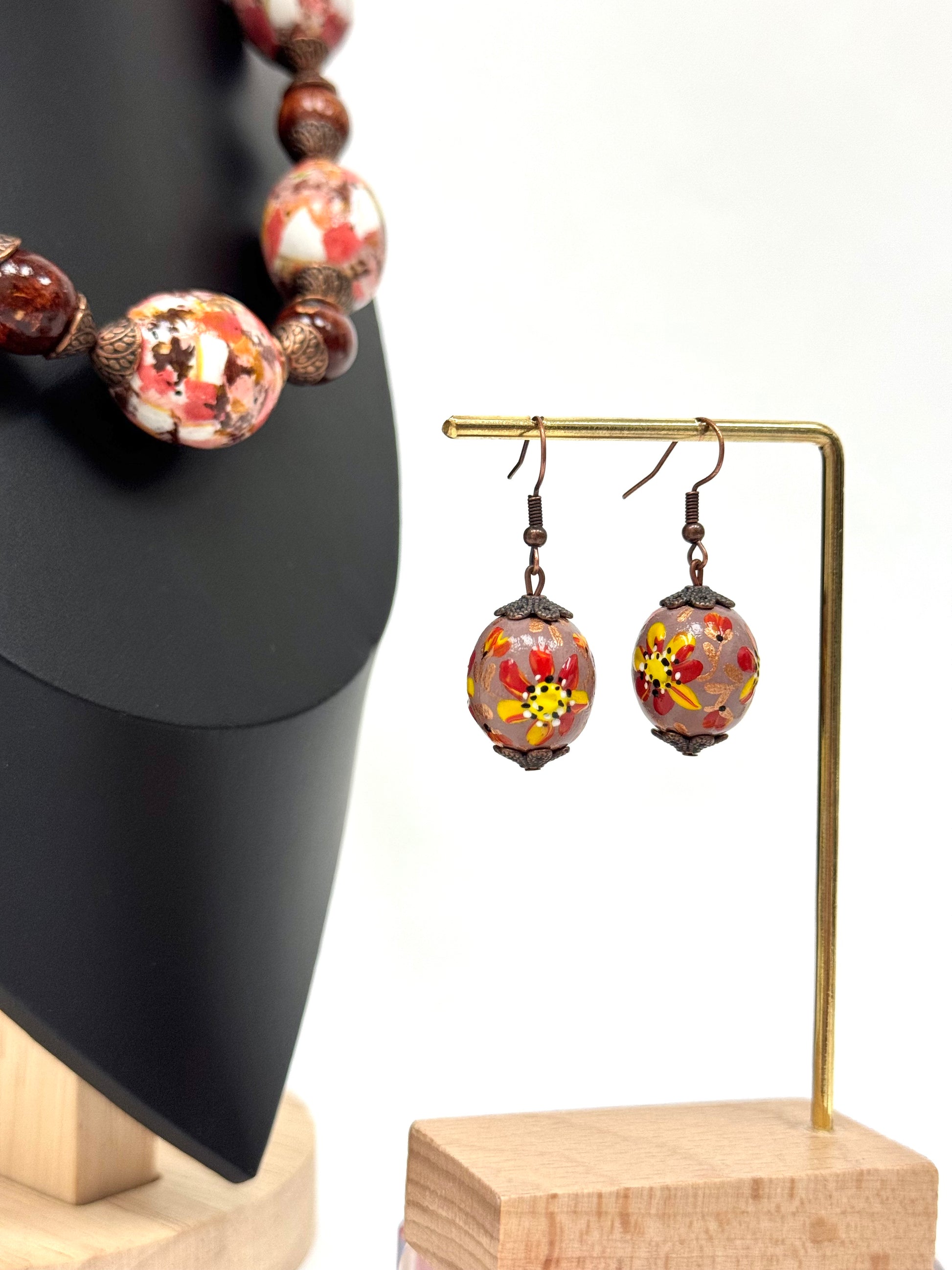 Wooden Earrings With Hand-Painted Acrylic Design
