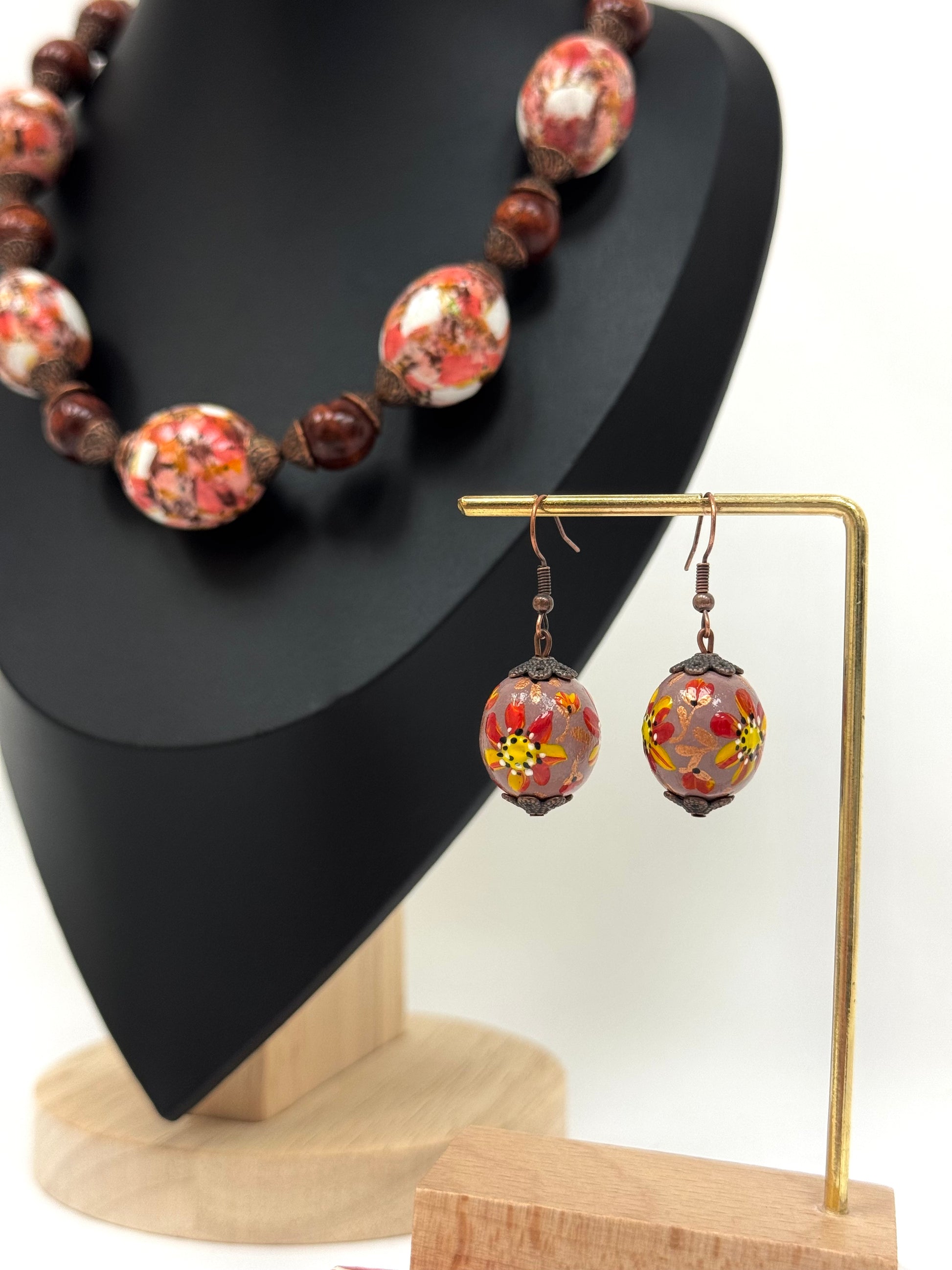 Wooden Earrings With Hand-Painted Acrylic Design