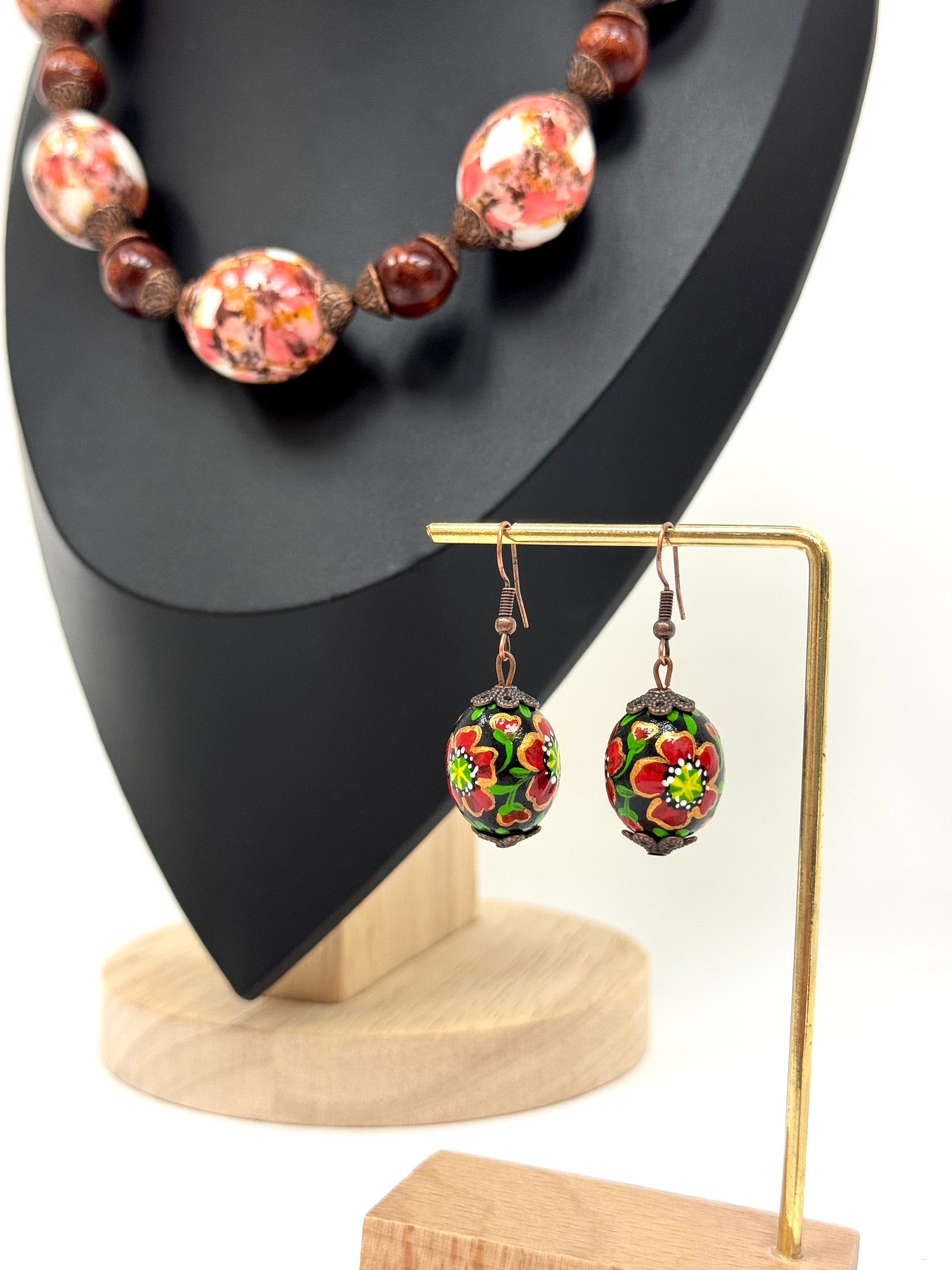Wooden Earrings With Hand-Painted Acrylic Design