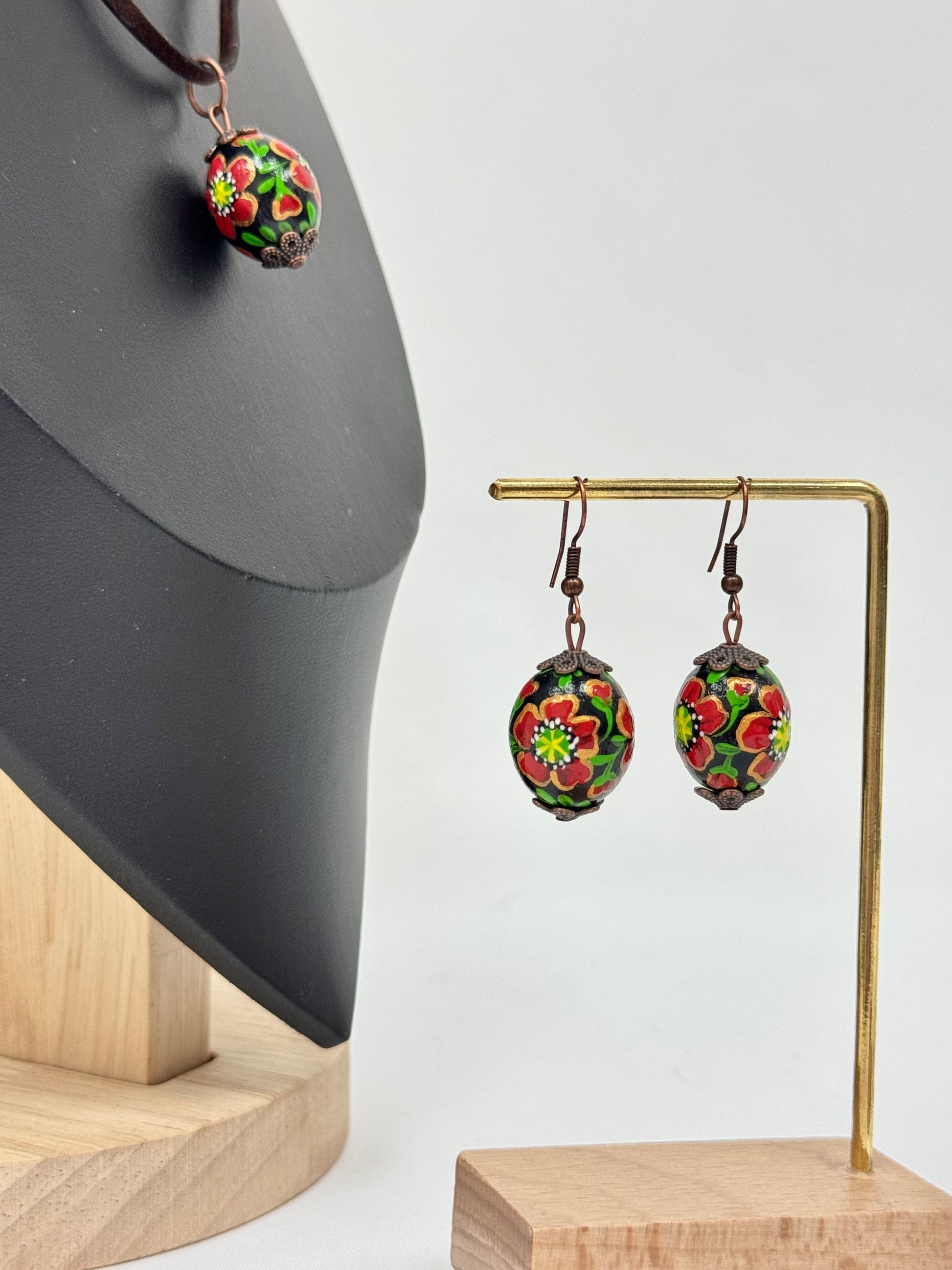 Wooden Earrings With Hand-Painted Acrylic Design