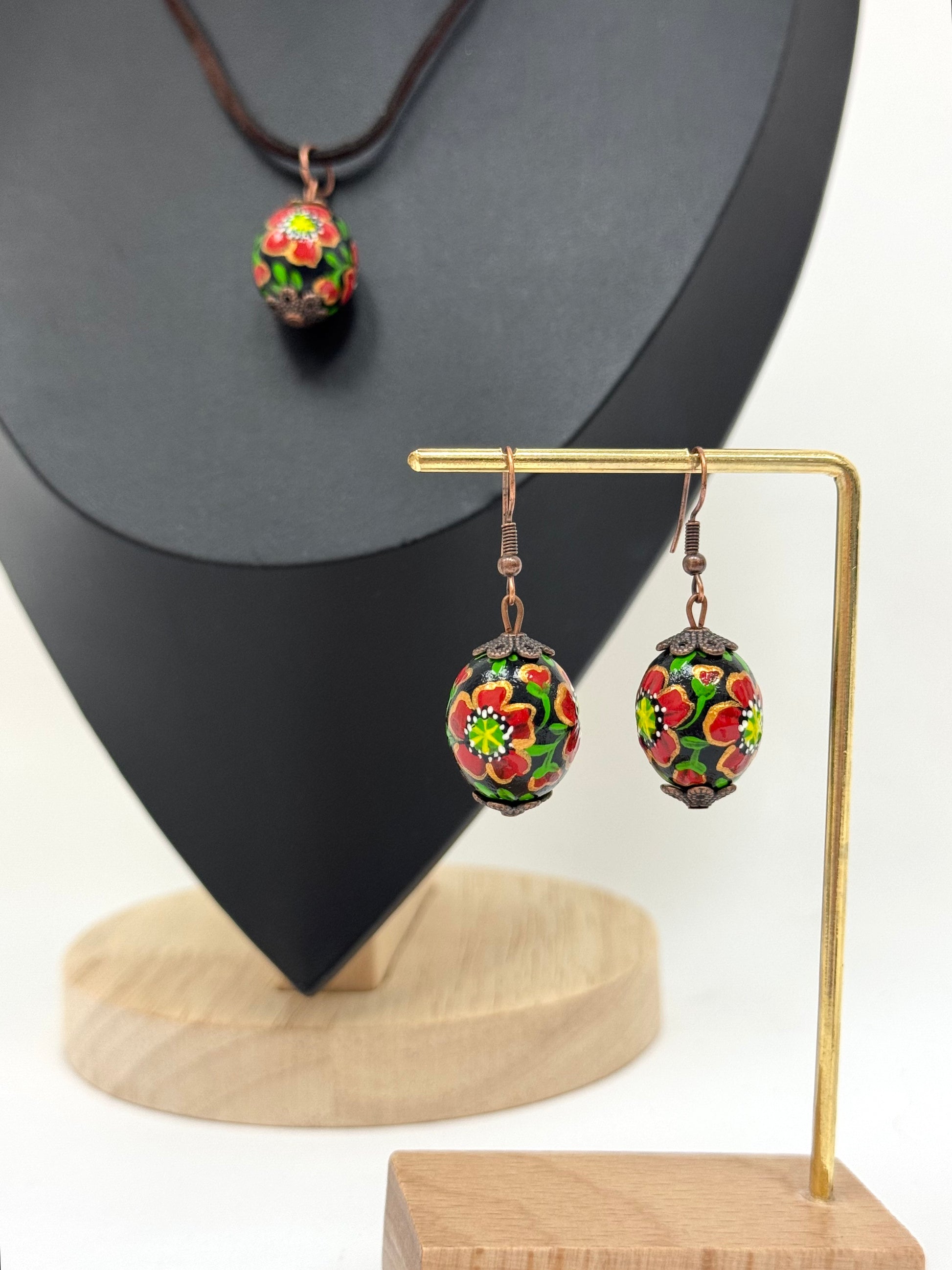 Wooden Earrings With Hand-Painted Acrylic Design