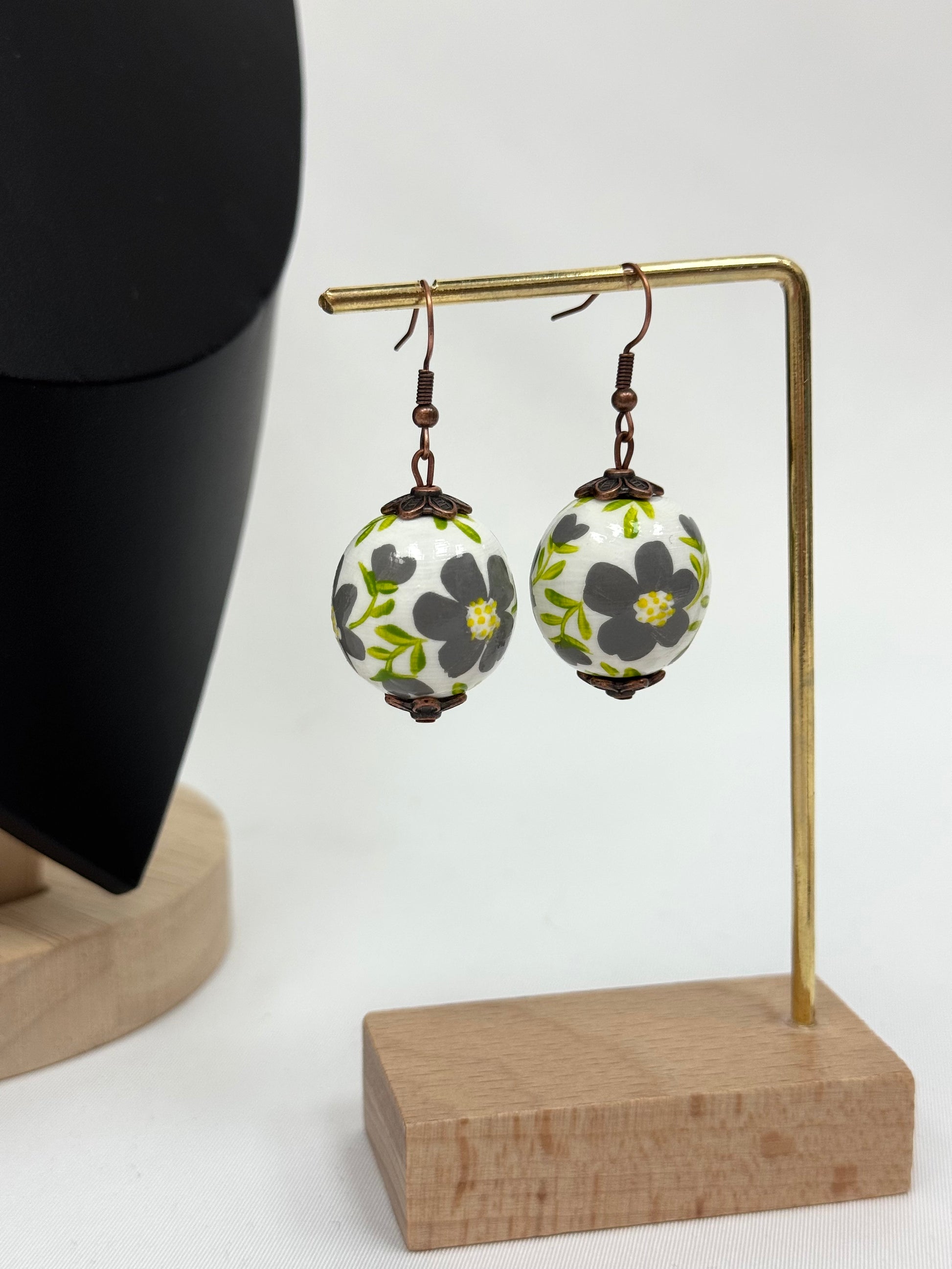 Wooden Earrings With Hand-Painted Acrylic Design