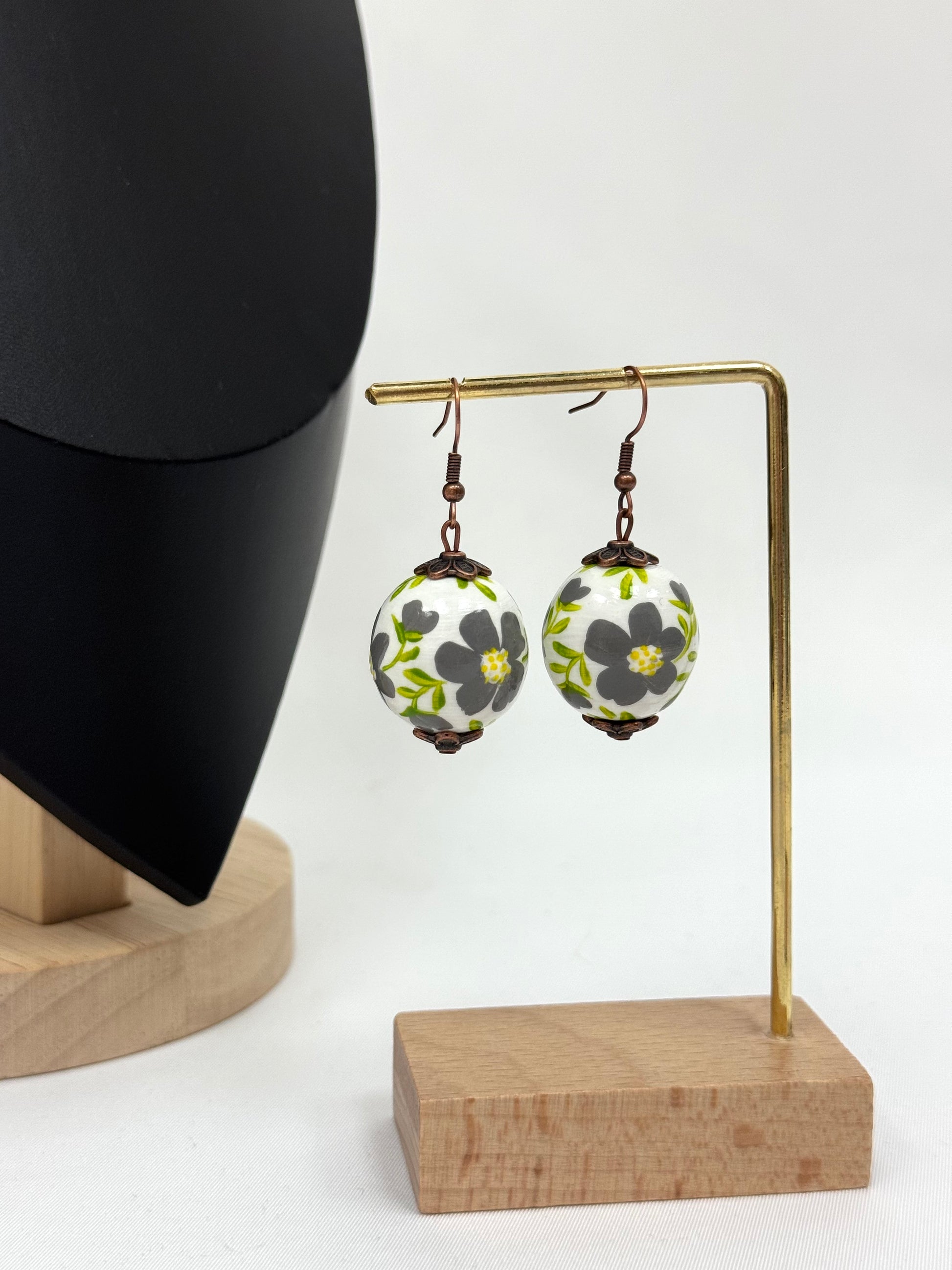 Wooden Earrings With Hand-Painted Acrylic Design