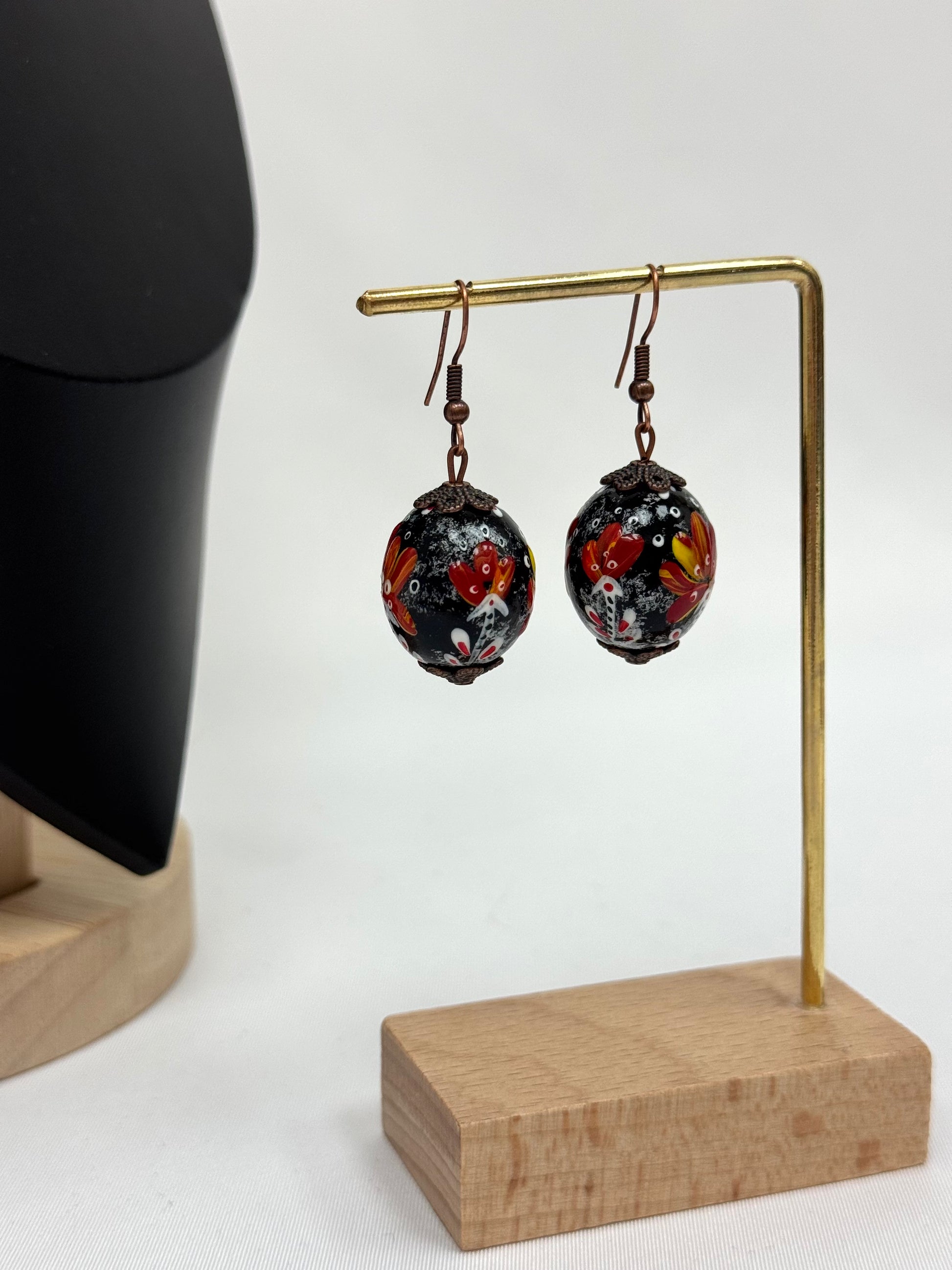 Wooden Earrings With Hand-Painted Acrylic Design