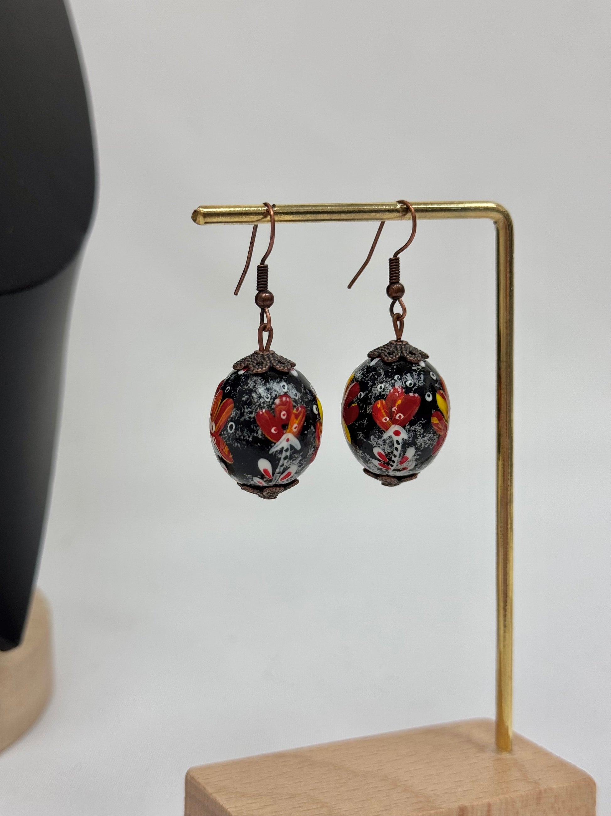 Wooden Earrings With Hand-Painted Acrylic Design