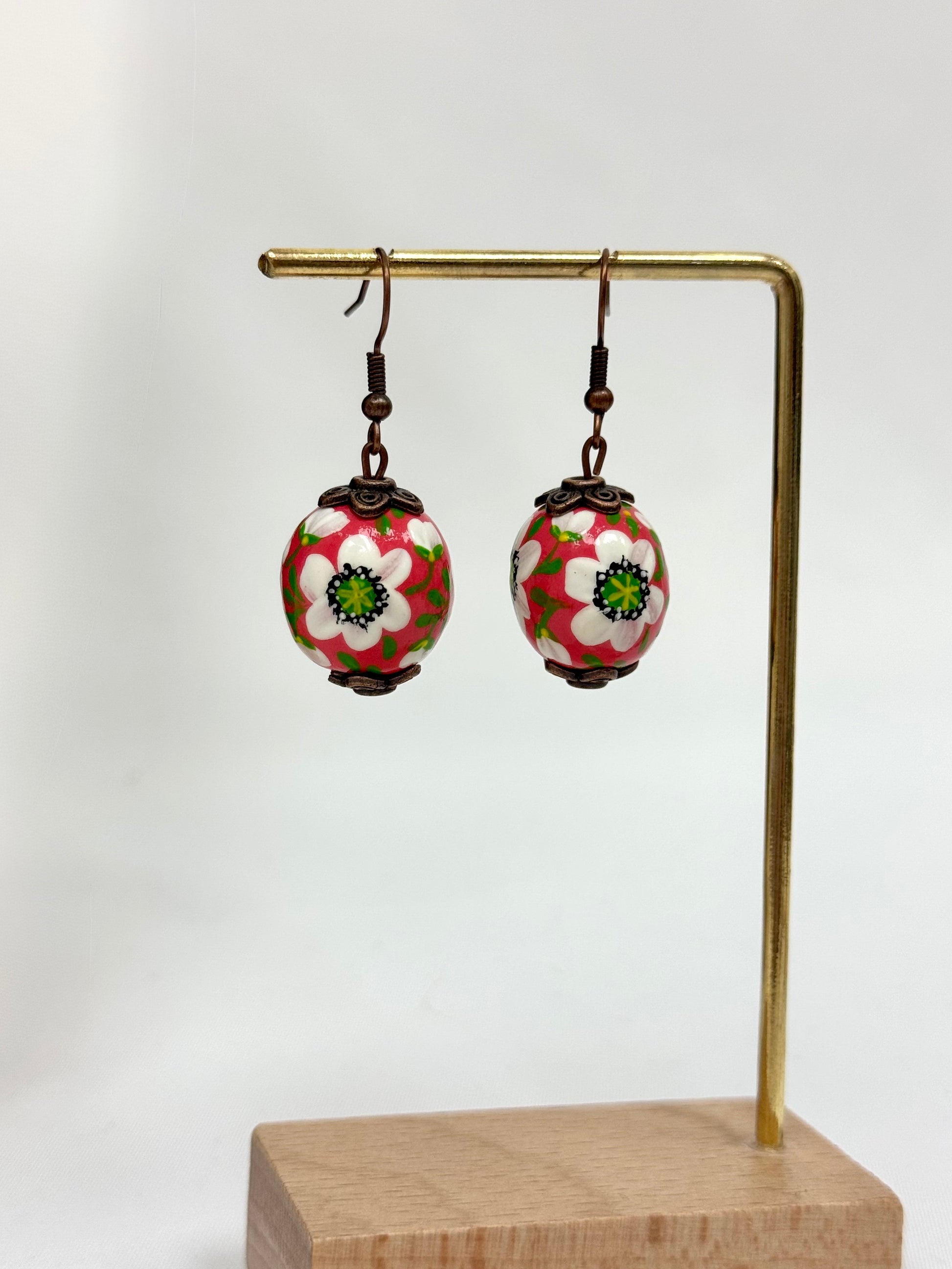 Wooden Earrings With Hand-Painted Acrylic Design