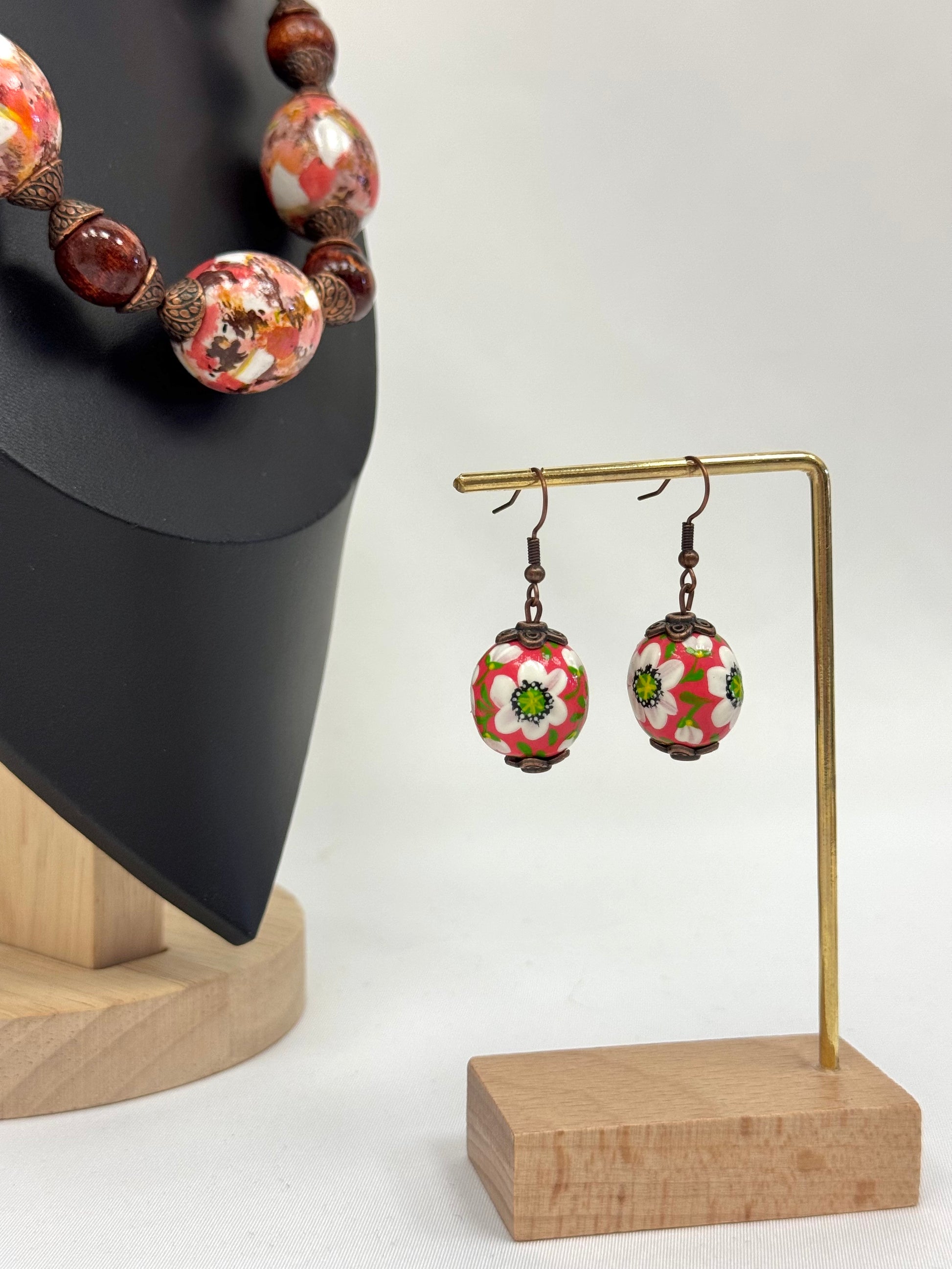 Wooden Earrings With Hand-Painted Acrylic Design