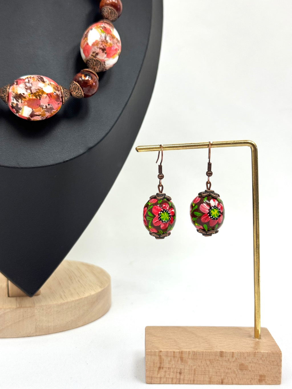 Wooden Earrings With Hand-Painted Acrylic Design