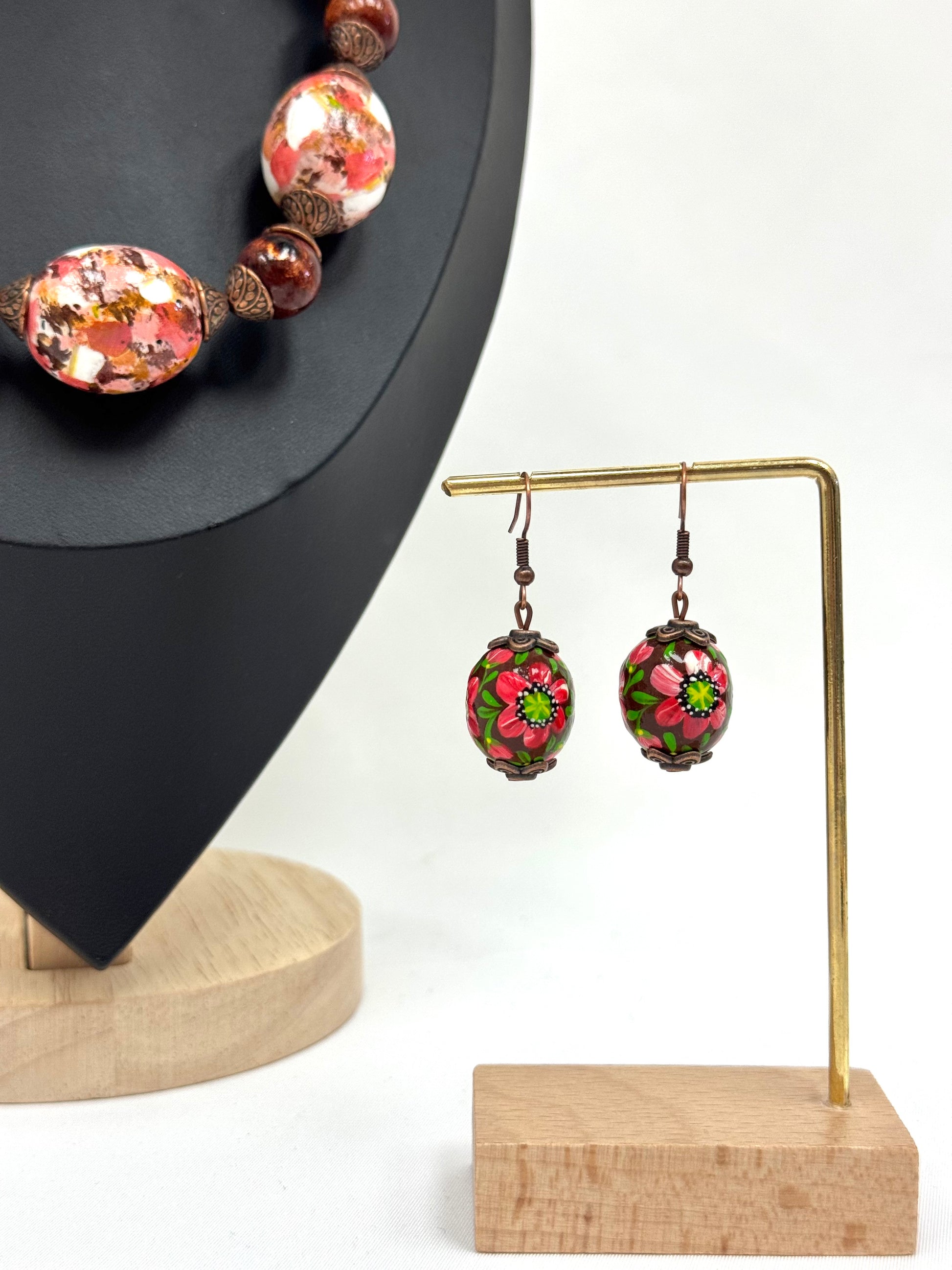 Wooden Earrings With Hand-Painted Acrylic Design