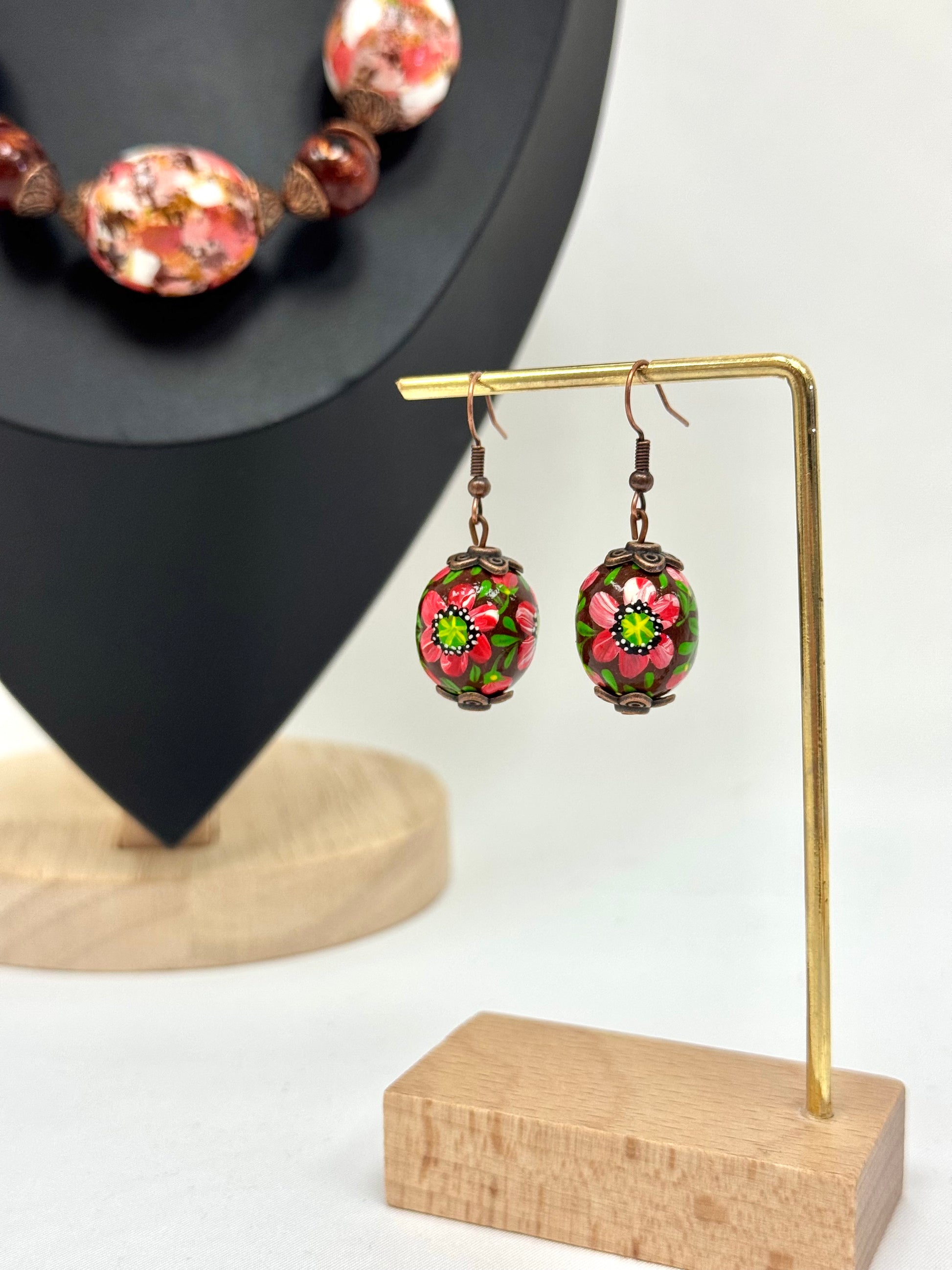 Wooden Earrings With Hand-Painted Acrylic Design