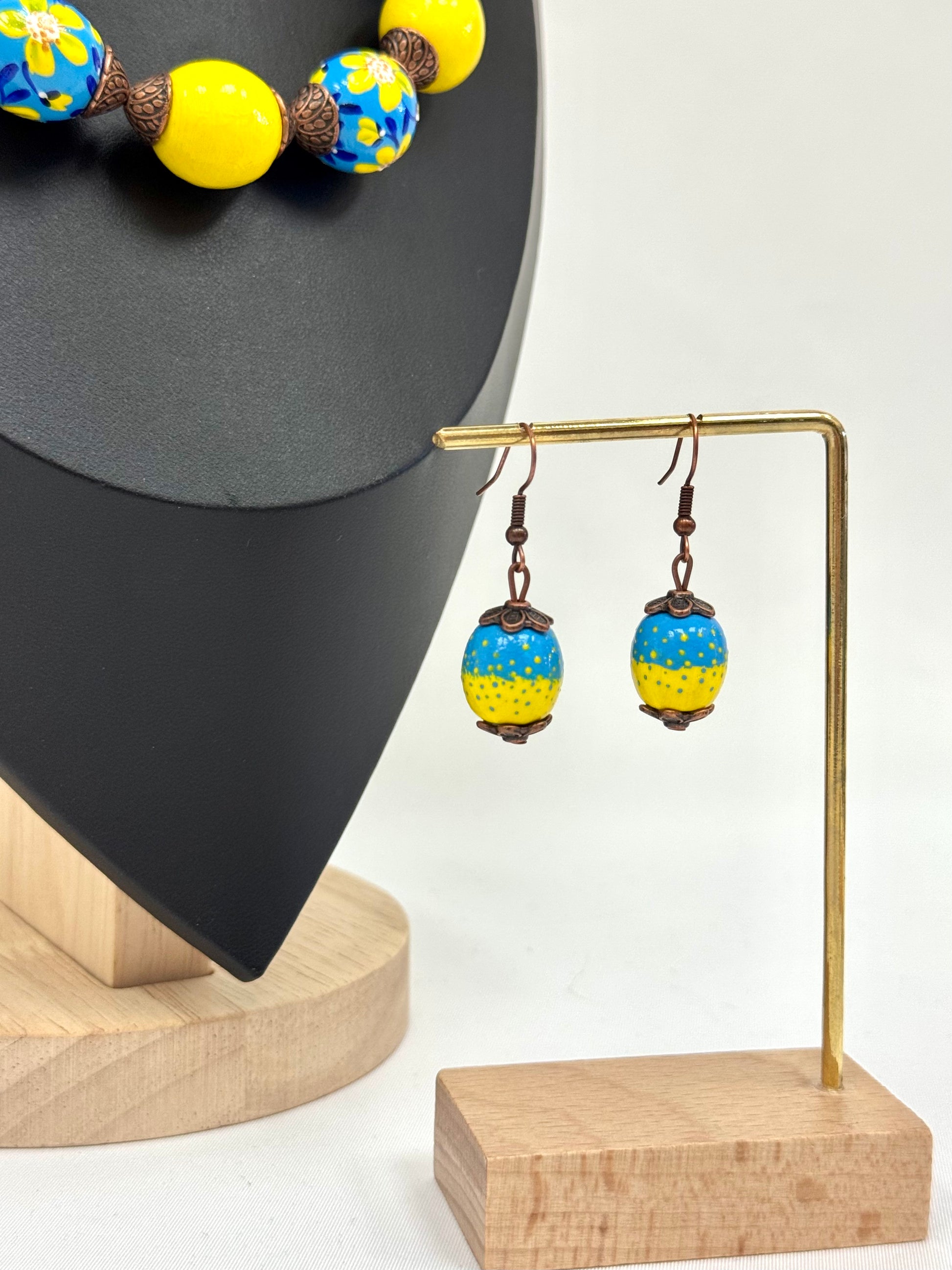 Wooden Earrings With Hand-Painted Acrylic Design